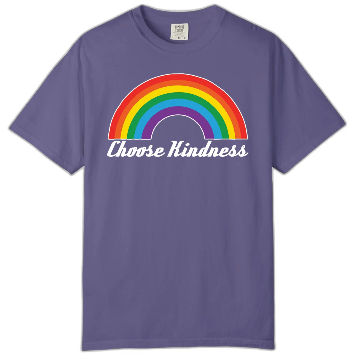 Colorful rainbow arc with 'Choose Kindness' text, promoting inclusivity and compassion in Grape