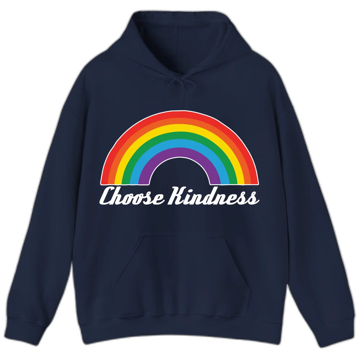 Colorful rainbow arc with 'Choose Kindness' text, promoting inclusivity and compassion in Navy