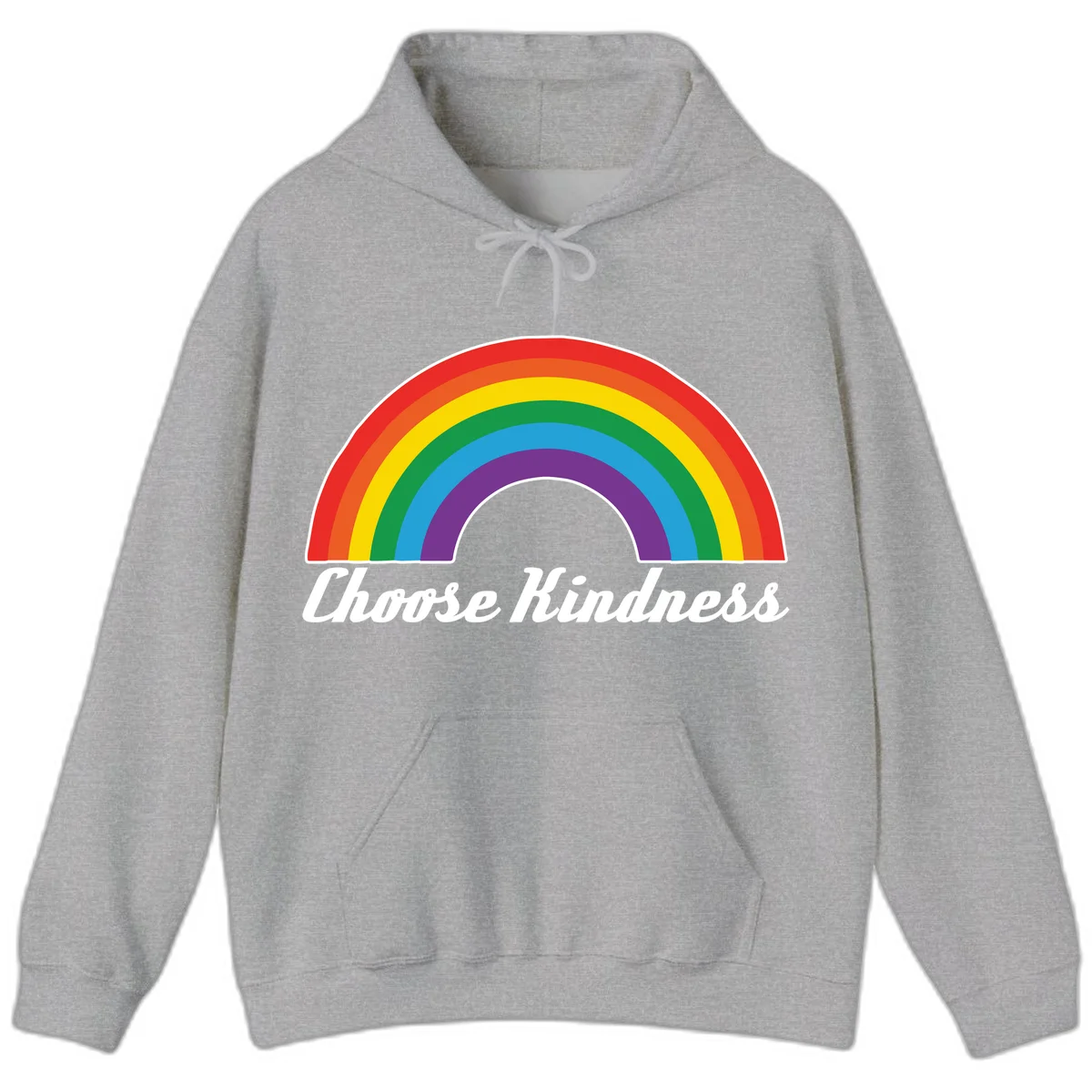 Colorful rainbow arc with 'Choose Kindness' text, promoting inclusivity and compassion in Sport Grey