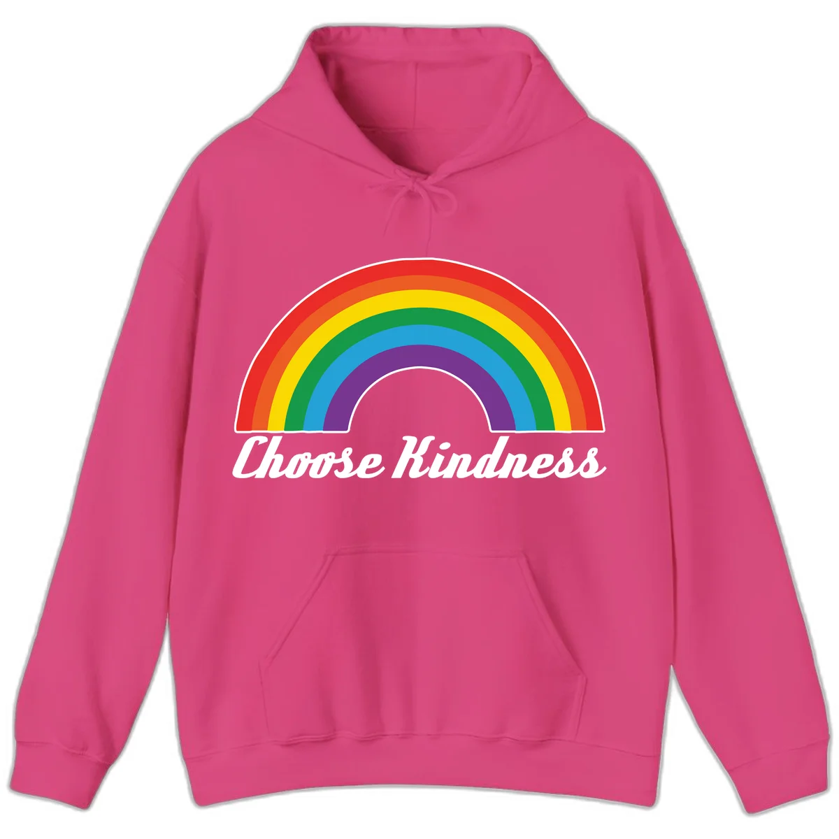 Colorful rainbow arc with 'Choose Kindness' text, promoting inclusivity and compassion in Heliconia