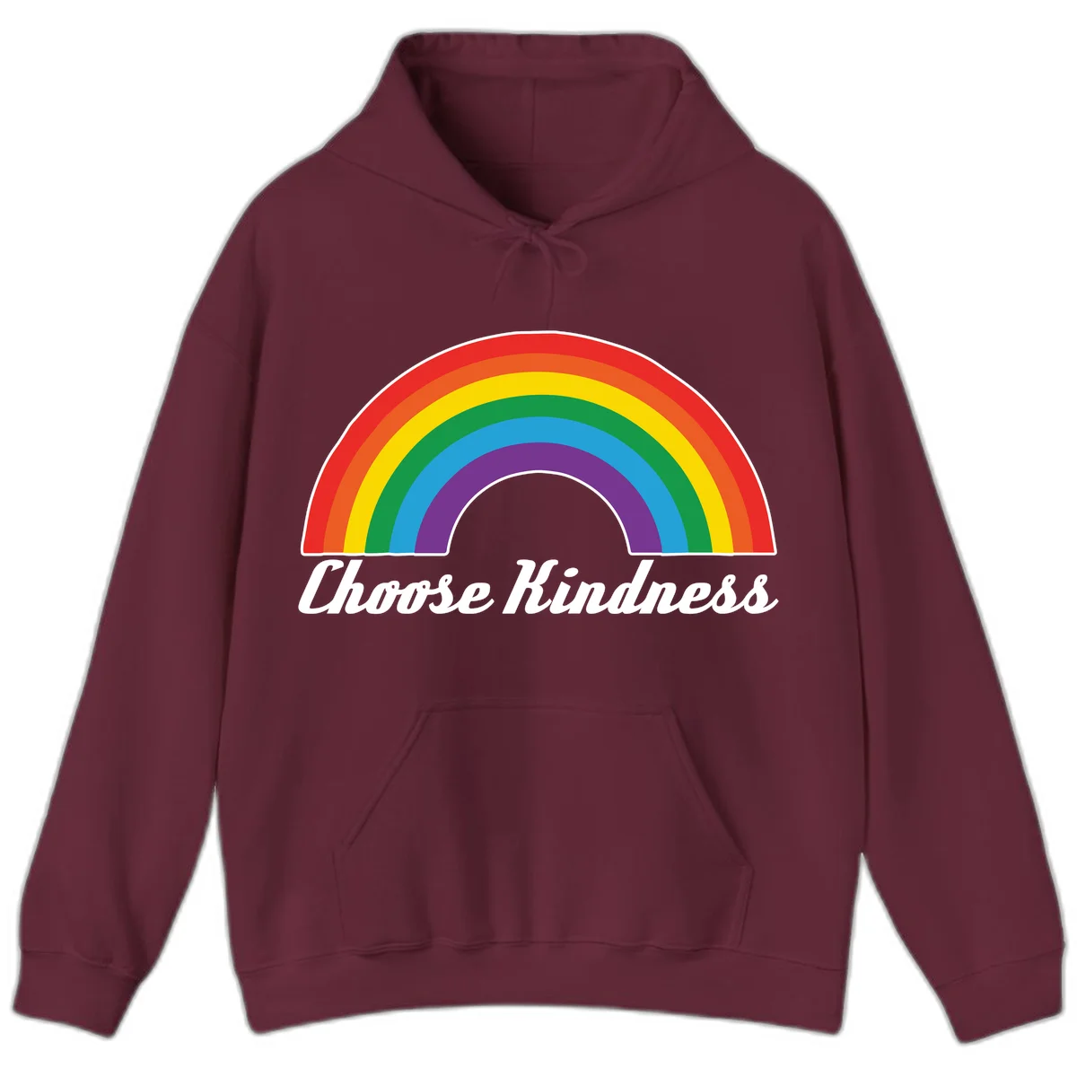 Colorful rainbow arc with 'Choose Kindness' text, promoting inclusivity and compassion in Maroon
