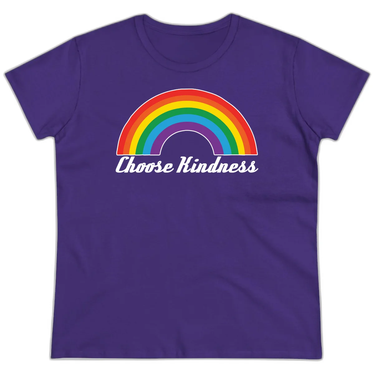 Colorful rainbow arc with 'Choose Kindness' text, promoting inclusivity and compassion in Purple