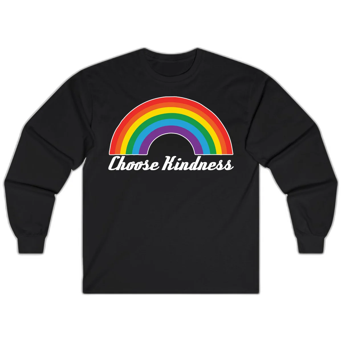Colorful rainbow arc with 'Choose Kindness' text, promoting inclusivity and compassion in Black