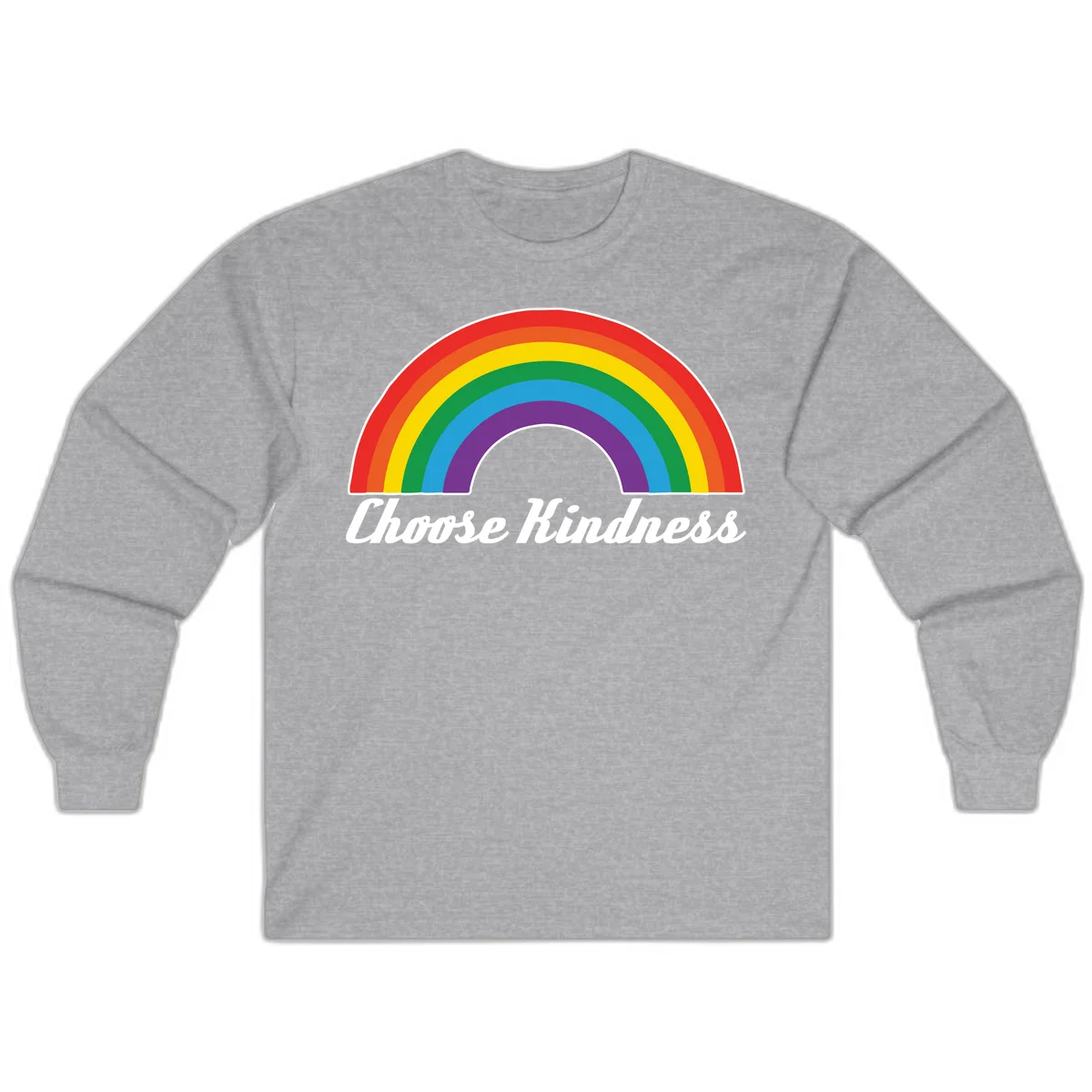 Colorful rainbow arc with 'Choose Kindness' text, promoting inclusivity and compassion in Sport Grey