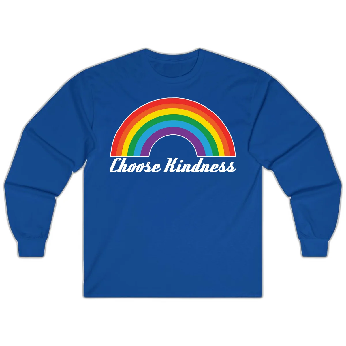 Colorful rainbow arc with 'Choose Kindness' text, promoting inclusivity and compassion in Royal