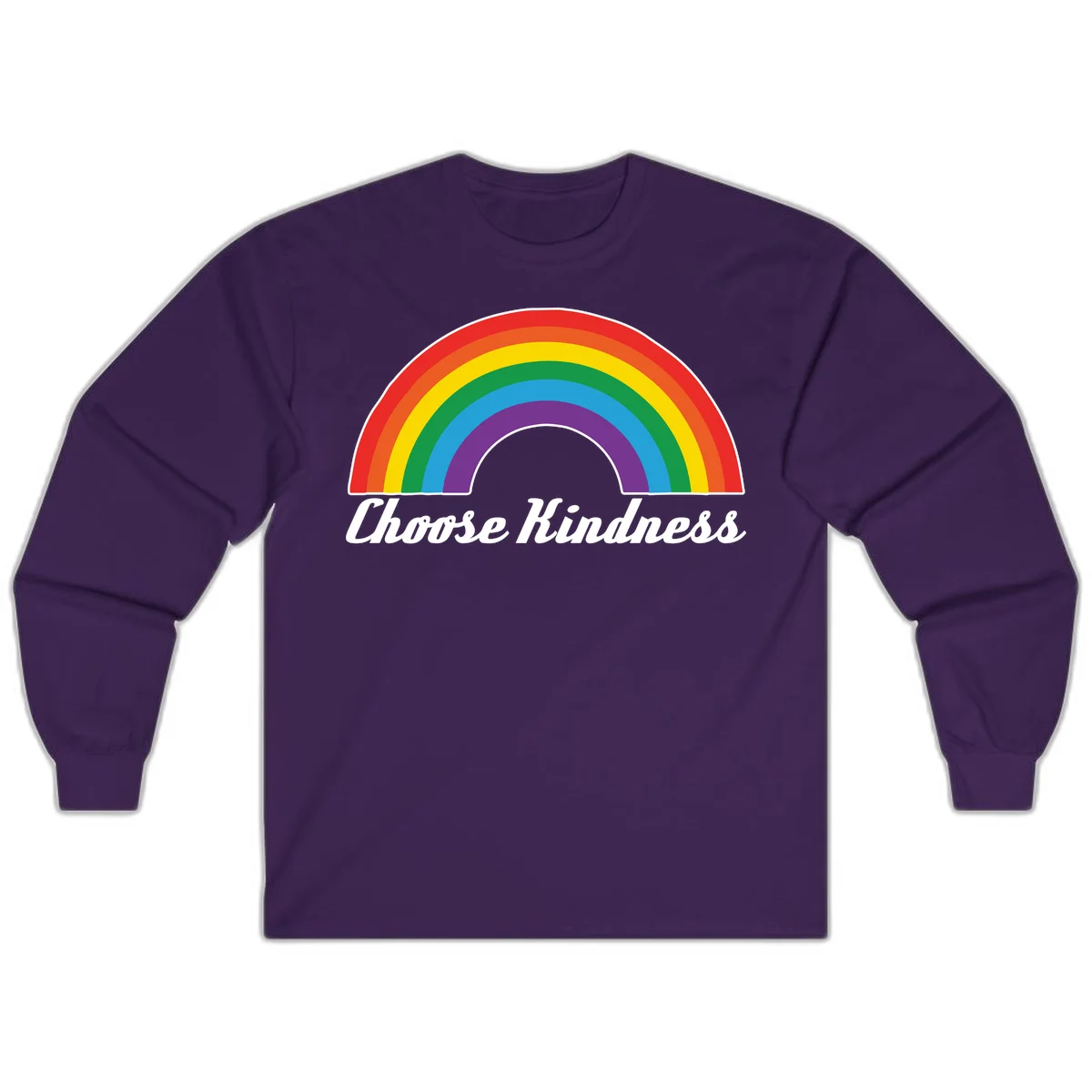 Colorful rainbow arc with 'Choose Kindness' text, promoting inclusivity and compassion in Purple