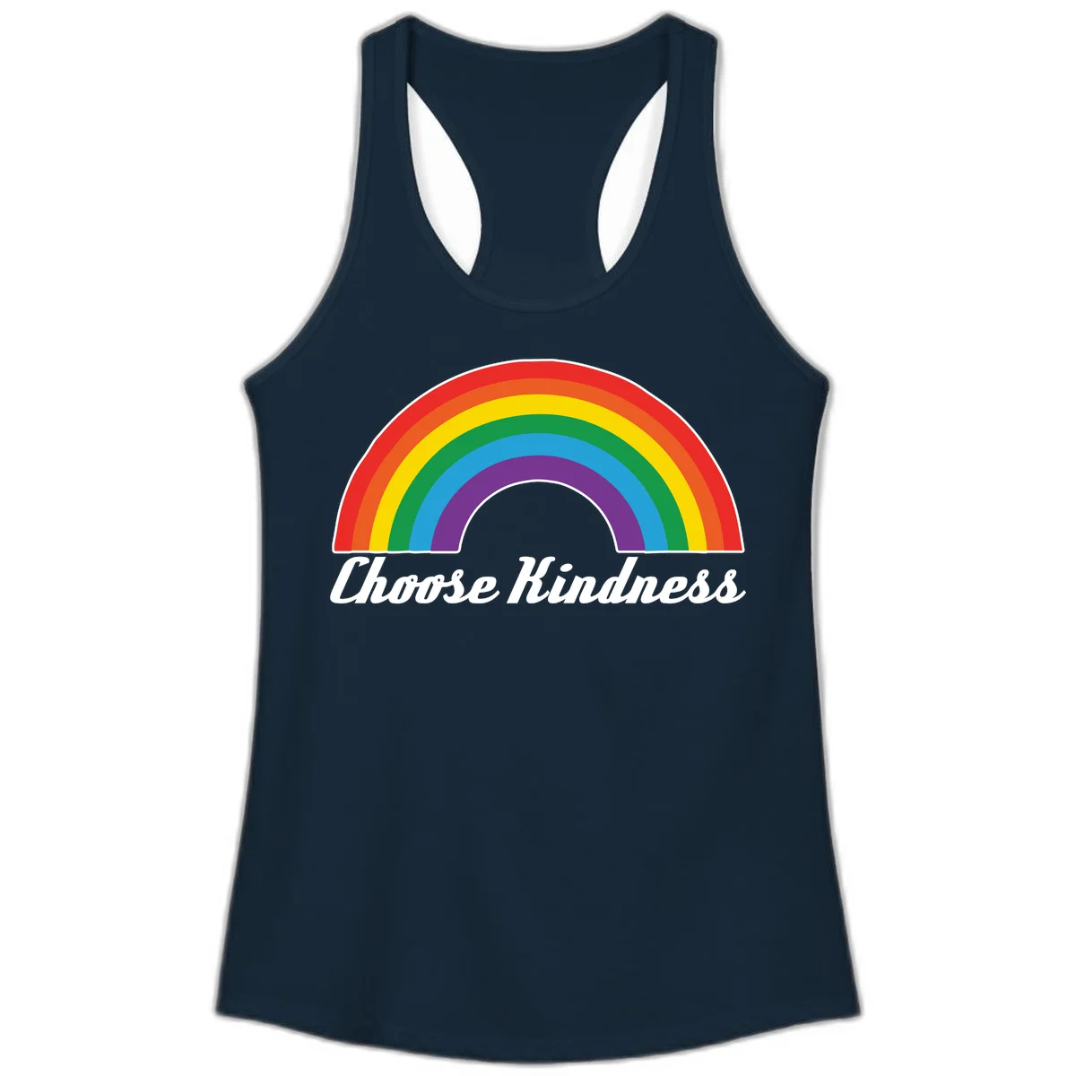 Colorful rainbow arc with 'Choose Kindness' text, promoting inclusivity and compassion in Solid Midnight Navy