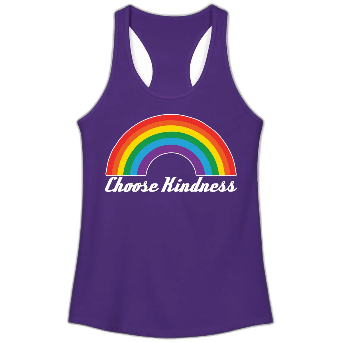 Colorful rainbow arc with 'Choose Kindness' text, promoting inclusivity and compassion in Solid Purple Rush