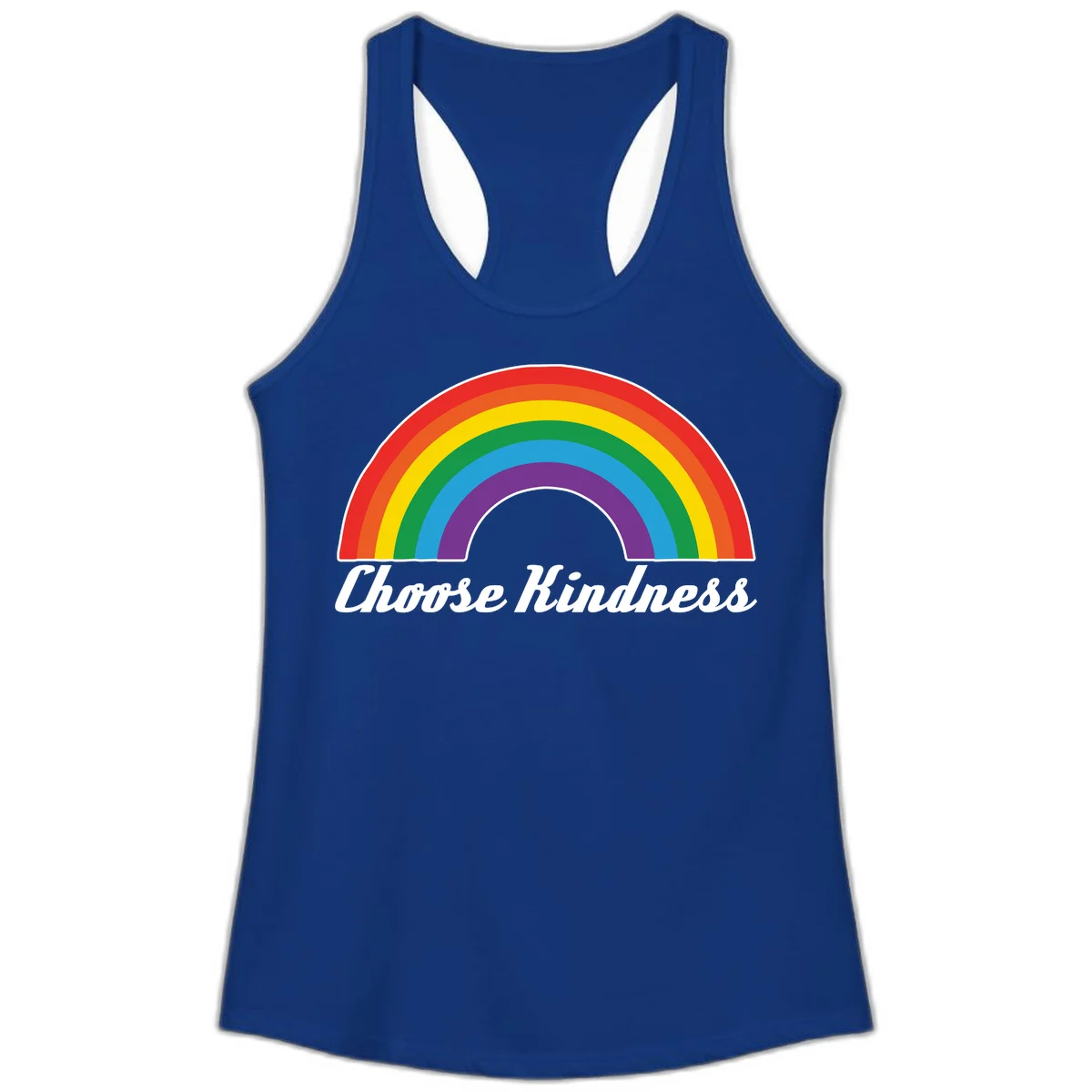 Colorful rainbow arc with 'Choose Kindness' text, promoting inclusivity and compassion in Solid Royal