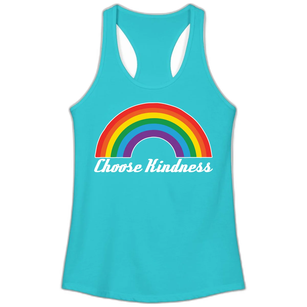 Colorful rainbow arc with 'Choose Kindness' text, promoting inclusivity and compassion in Solid Tahiti Blue