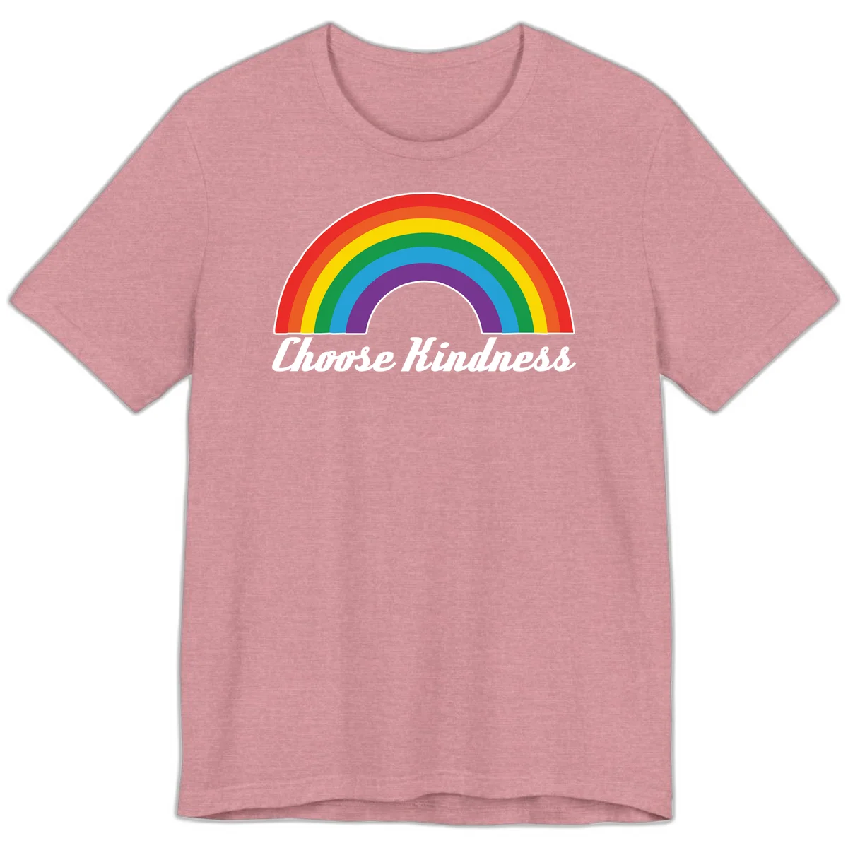 Colorful rainbow arc with 'Choose Kindness' text, promoting inclusivity and compassion in Heather Orchid