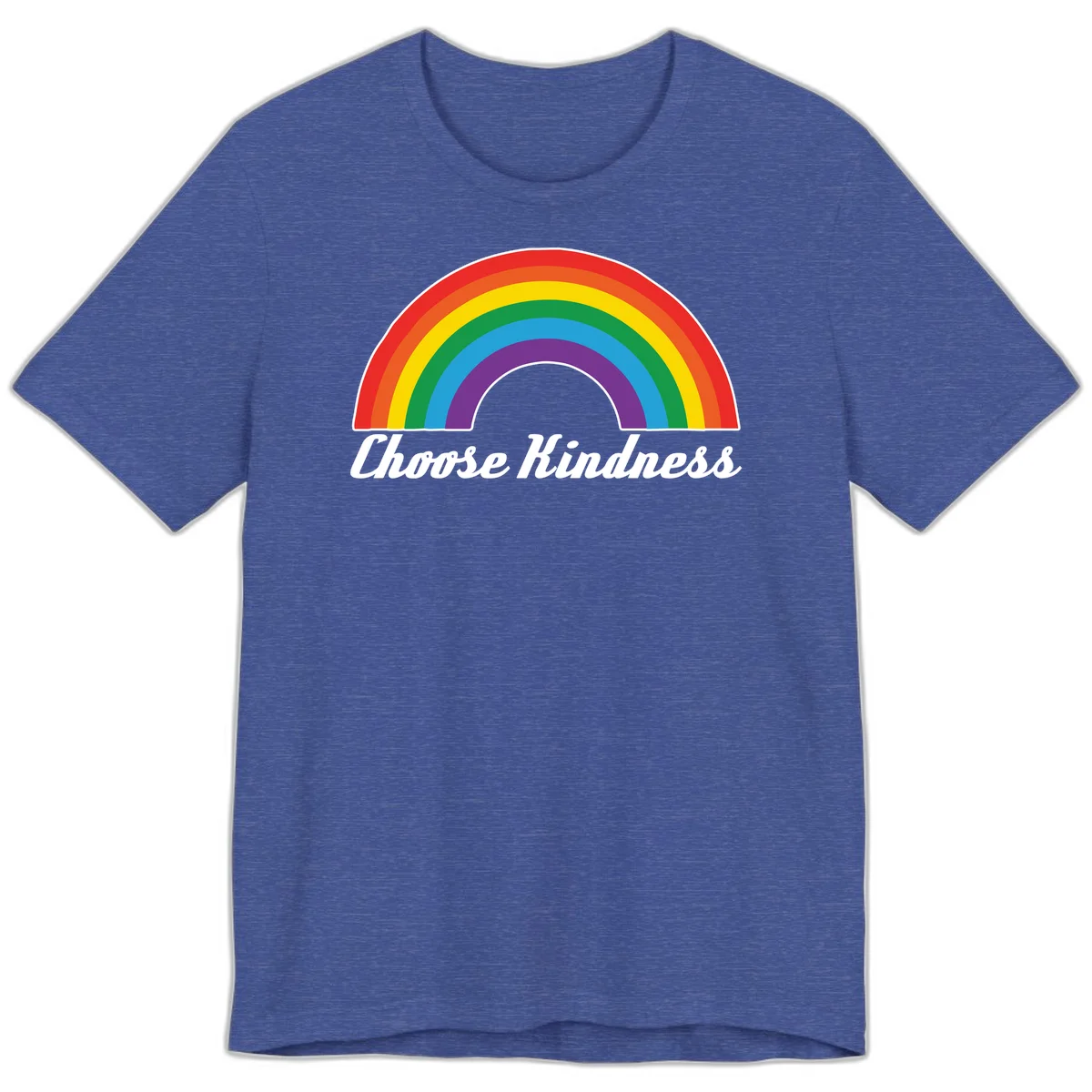 Colorful rainbow arc with 'Choose Kindness' text, promoting inclusivity and compassion in Heather True Royal