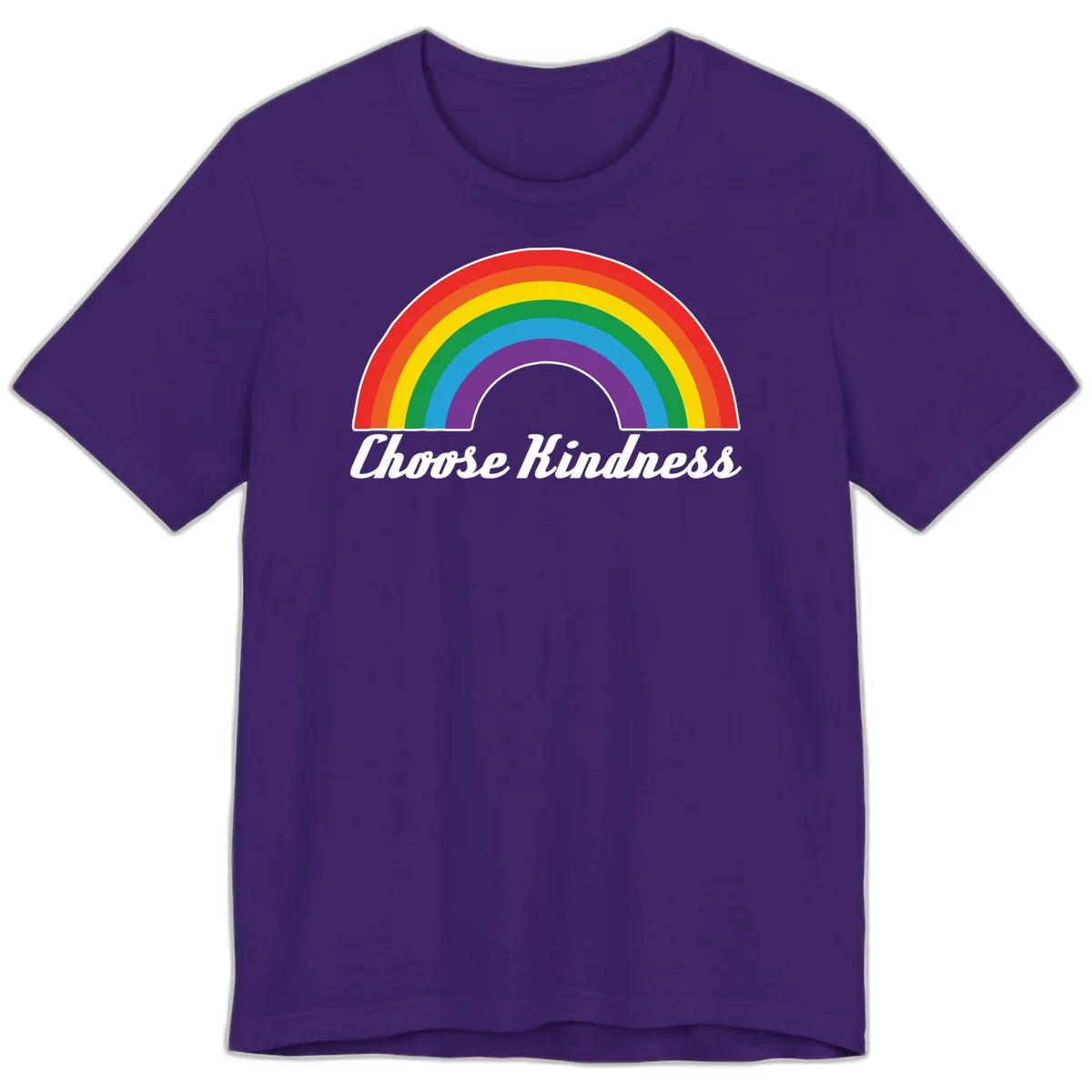 Colorful rainbow arc with 'Choose Kindness' text, promoting inclusivity and compassion in Team Purple