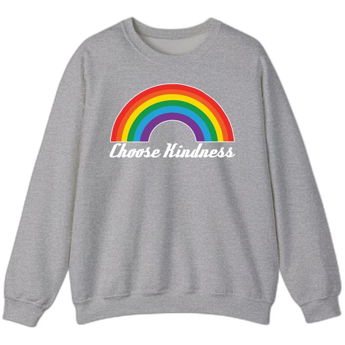 Colorful rainbow arc with 'Choose Kindness' text, promoting inclusivity and compassion in Sport Grey