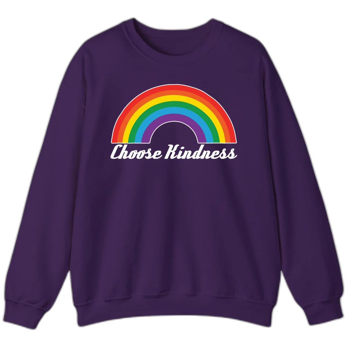 Colorful rainbow arc with 'Choose Kindness' text, promoting inclusivity and compassion in Purple