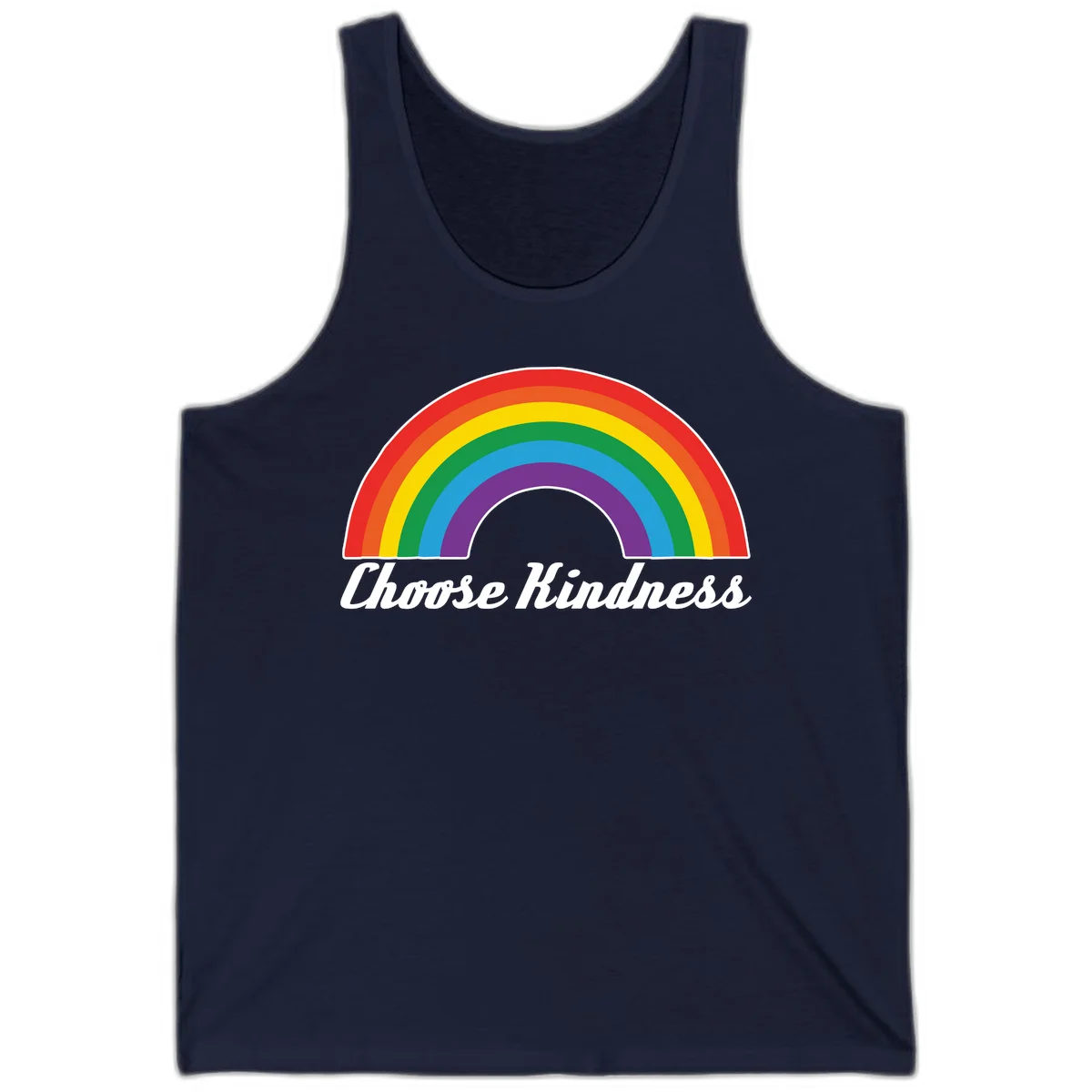 Colorful rainbow arc with 'Choose Kindness' text, promoting inclusivity and compassion in Navy