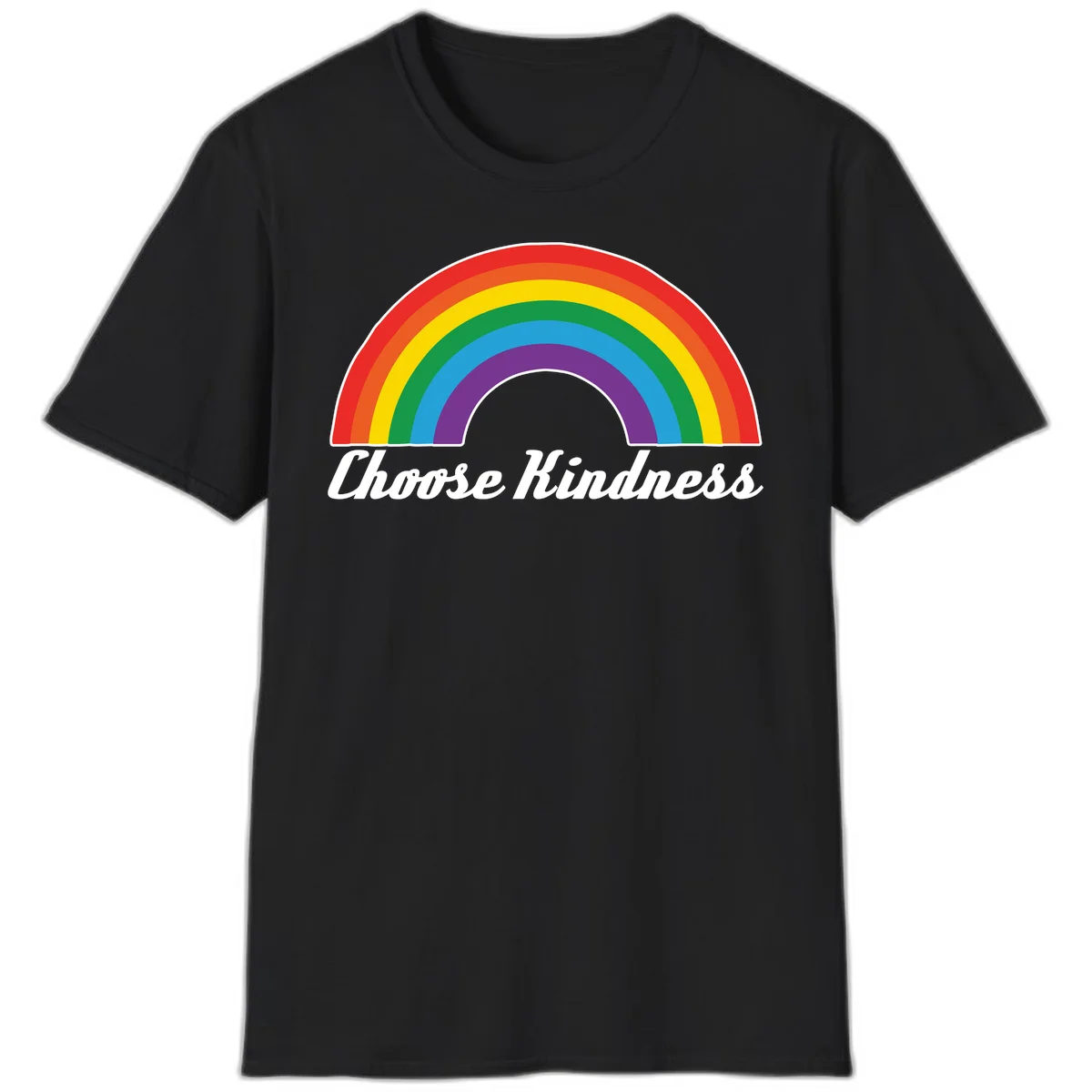Colorful rainbow arc with 'Choose Kindness' text, promoting inclusivity and compassion in Black