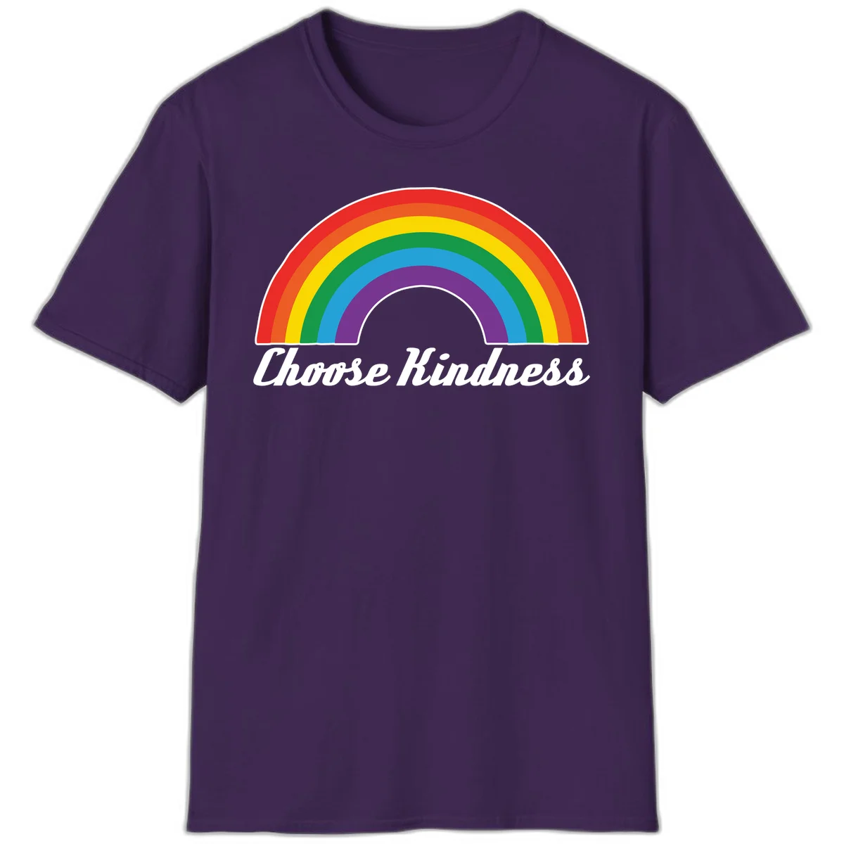 Colorful rainbow arc with 'Choose Kindness' text, promoting inclusivity and compassion in Purple