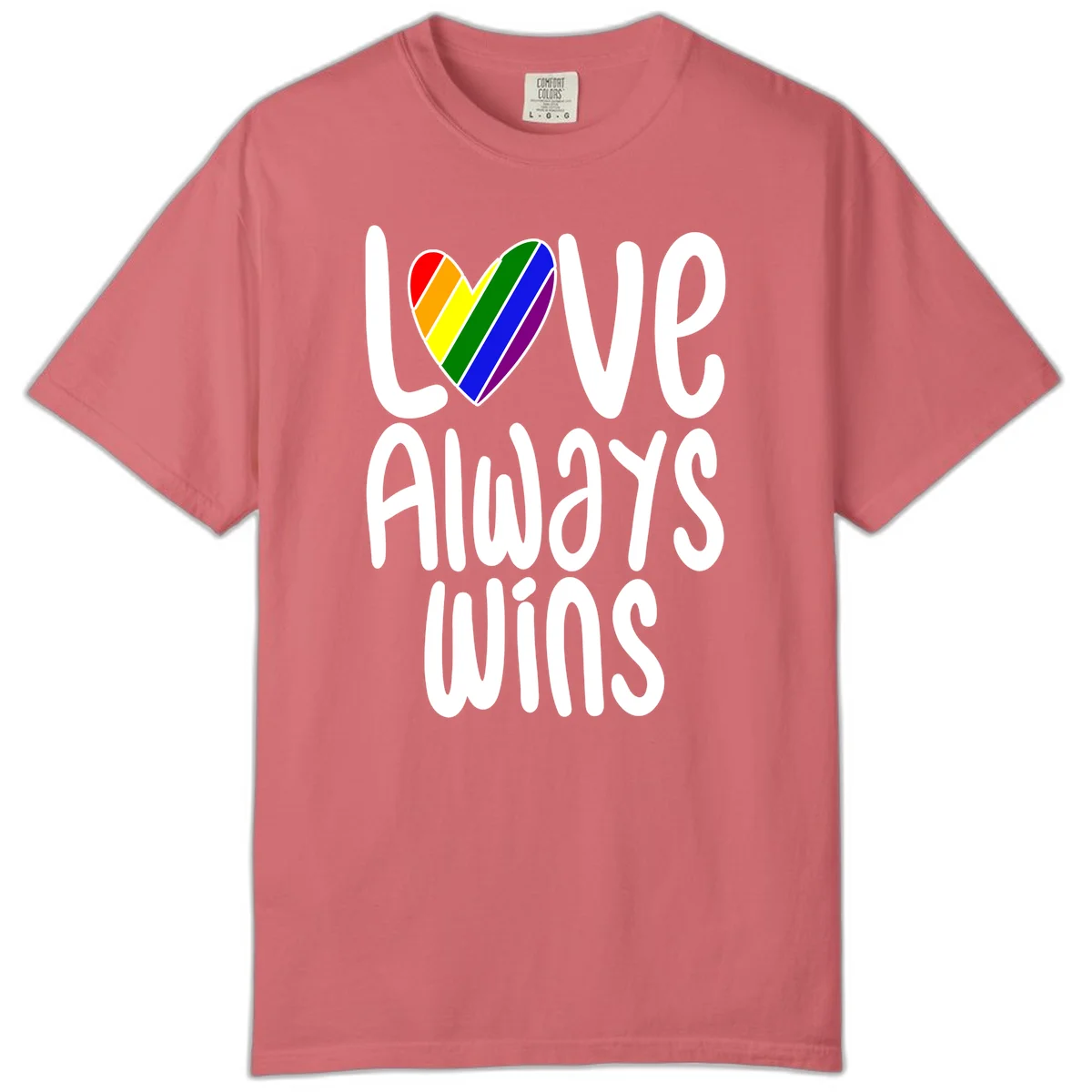 Rainbow striped heart with 'Love Always Wins' text - pride-themed design celebrating equality and LGBTQ inclusion in Watermelon