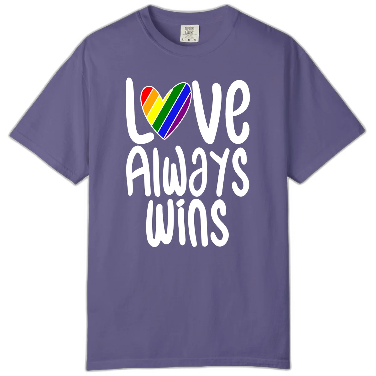 Rainbow striped heart with 'Love Always Wins' text - pride-themed design celebrating equality and LGBTQ inclusion in Grape