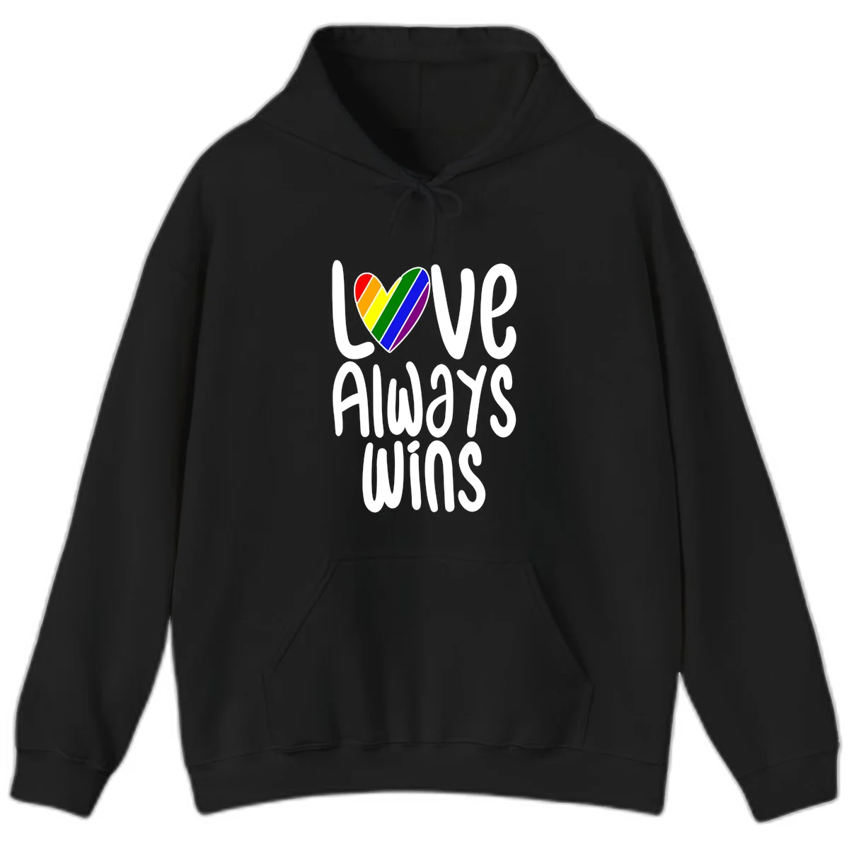 Rainbow striped heart with 'Love Always Wins' text - pride-themed design celebrating equality and LGBTQ inclusion in Black