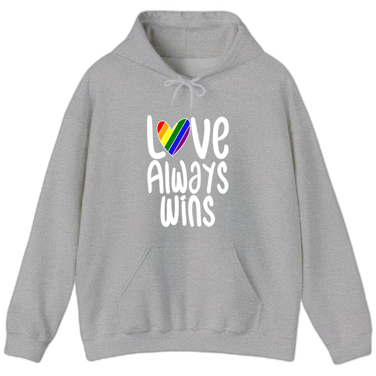 Rainbow striped heart with 'Love Always Wins' text - pride-themed design celebrating equality and LGBTQ inclusion in Sport Grey