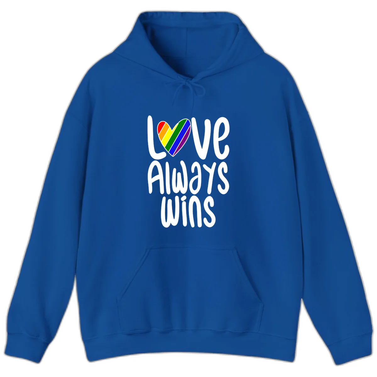 Rainbow striped heart with 'Love Always Wins' text - pride-themed design celebrating equality and LGBTQ inclusion in Royal