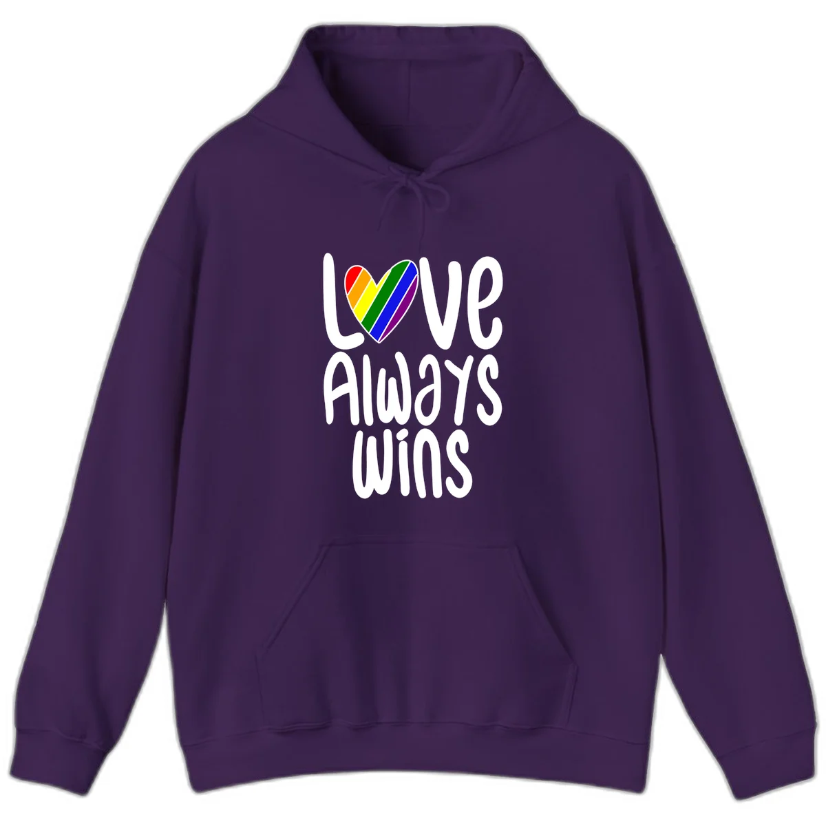 Rainbow striped heart with 'Love Always Wins' text - pride-themed design celebrating equality and LGBTQ inclusion in Purple