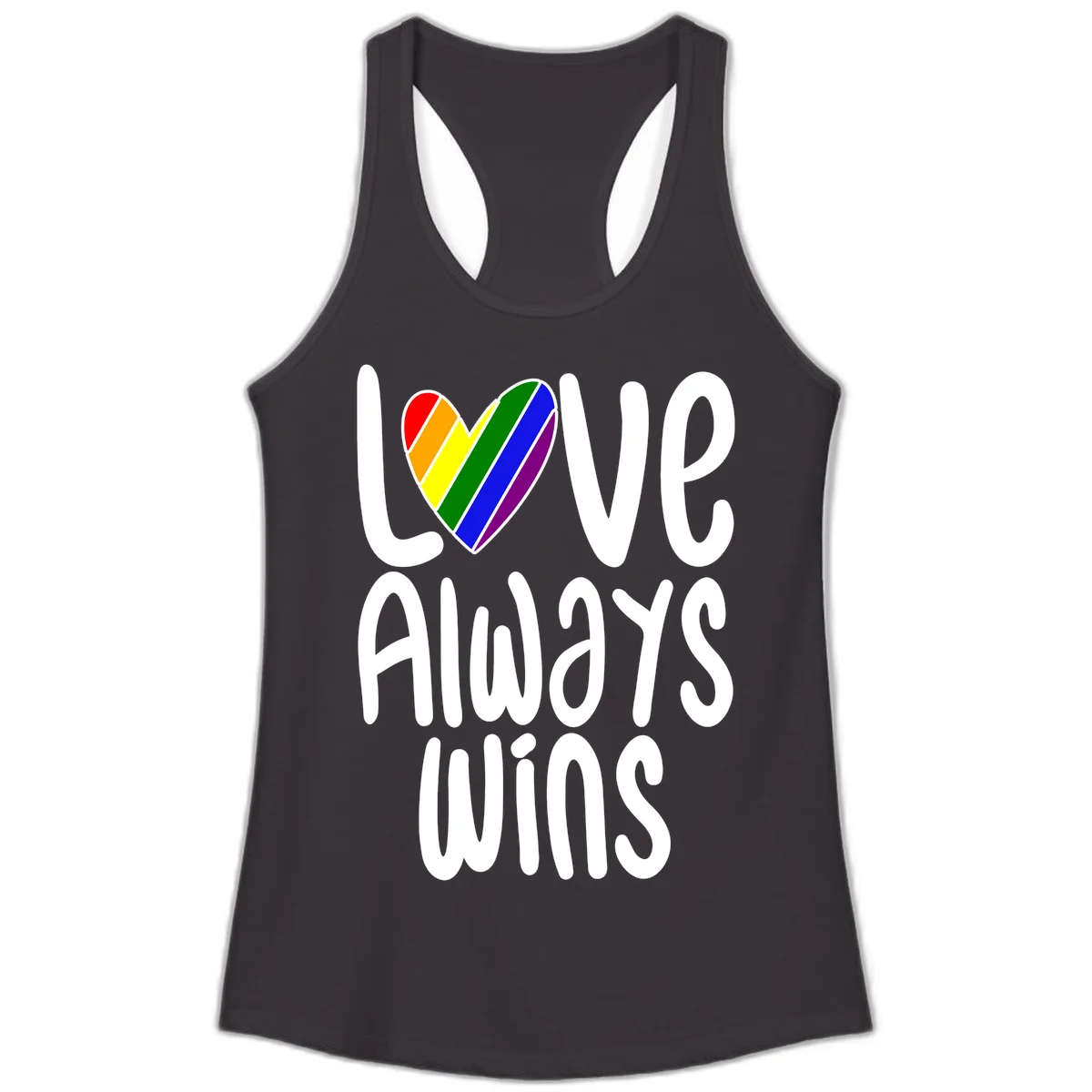 Rainbow striped heart with 'Love Always Wins' text - pride-themed design celebrating equality and LGBTQ inclusion in Black
