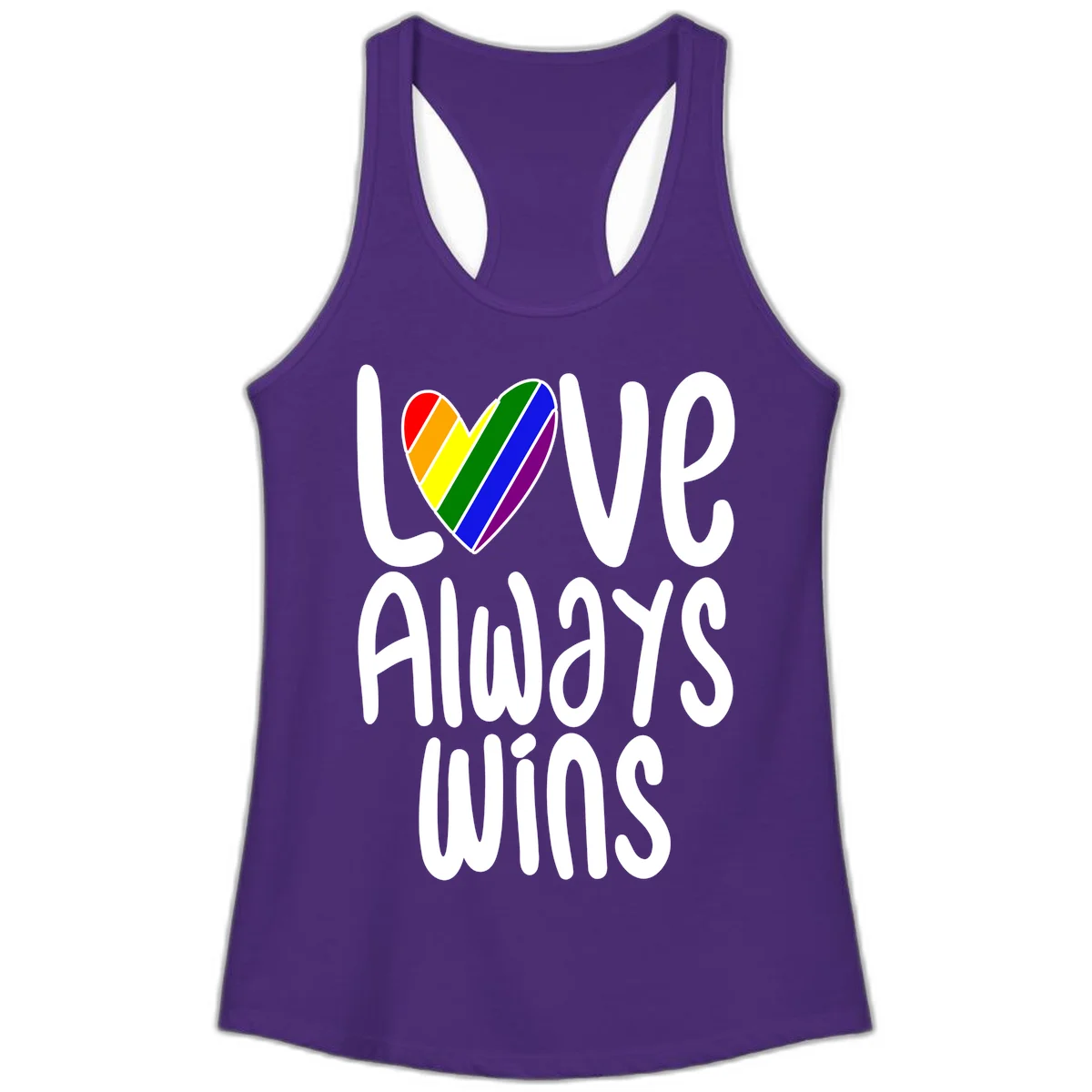 Rainbow striped heart with 'Love Always Wins' text - pride-themed design celebrating equality and LGBTQ inclusion in Solid Purple Rush