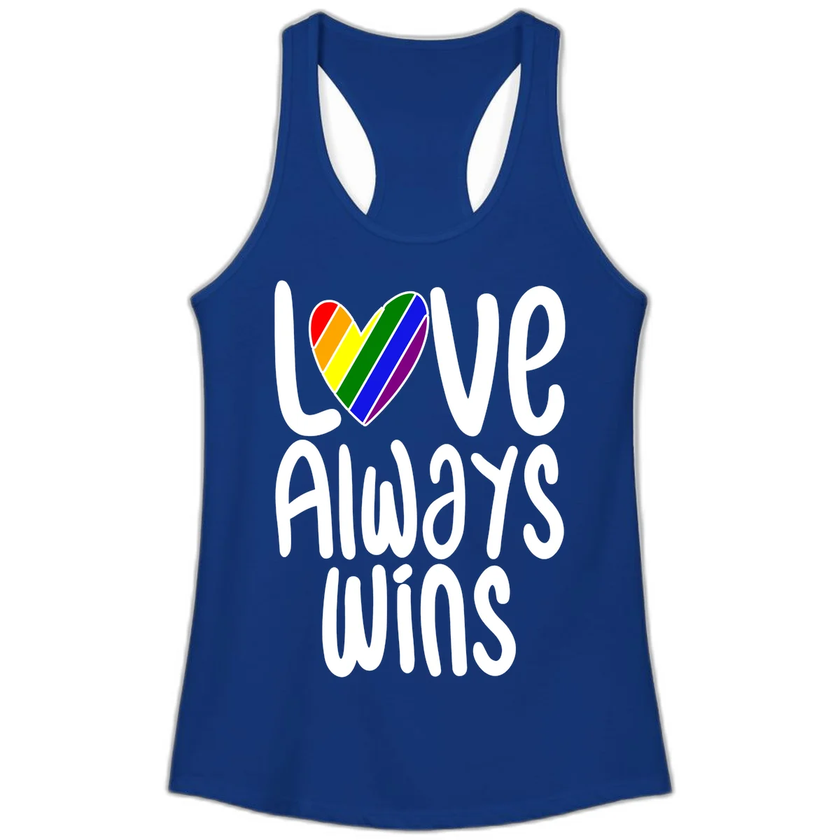 Rainbow striped heart with 'Love Always Wins' text - pride-themed design celebrating equality and LGBTQ inclusion in Solid Royal