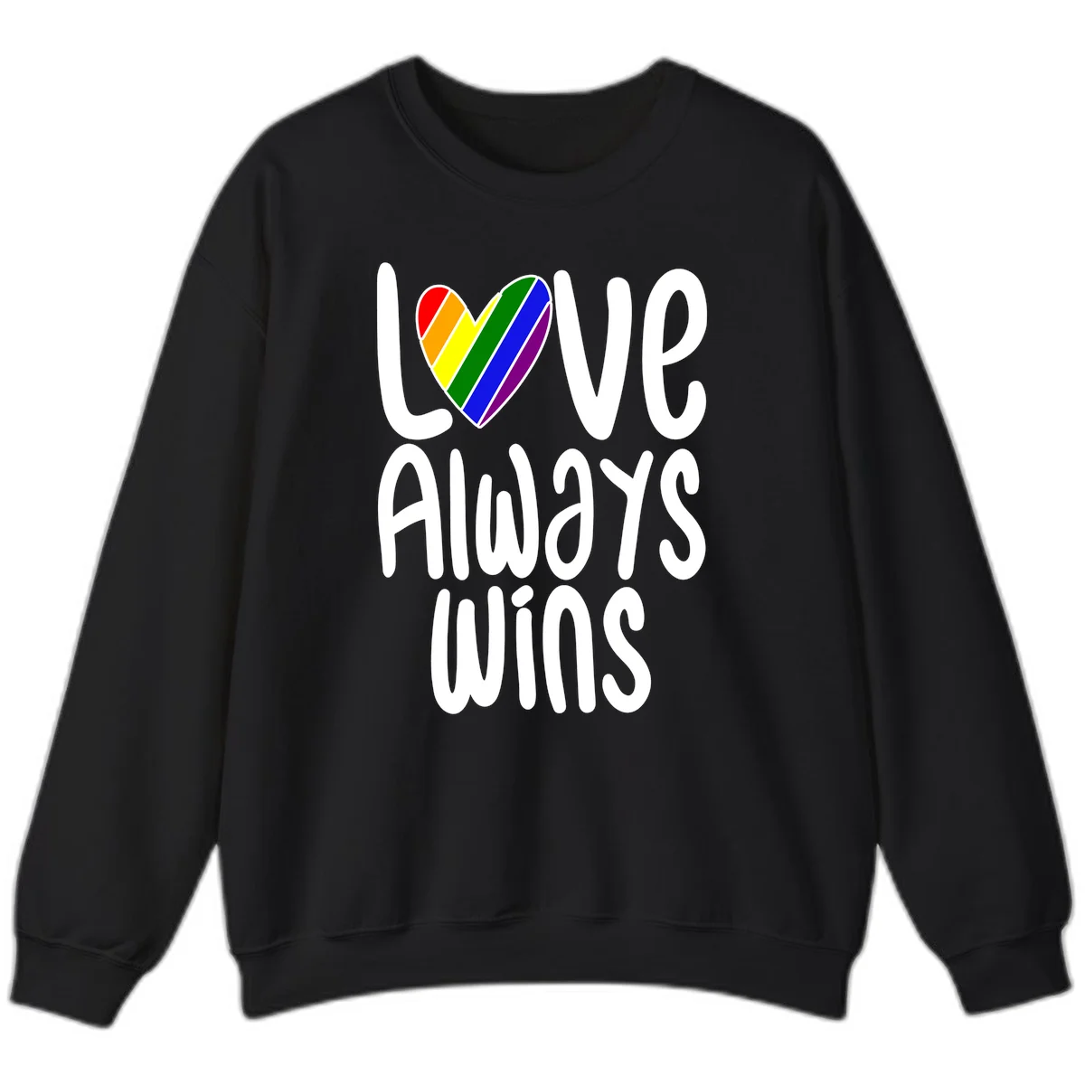 Rainbow striped heart with 'Love Always Wins' text - pride-themed design celebrating equality and LGBTQ inclusion in Black