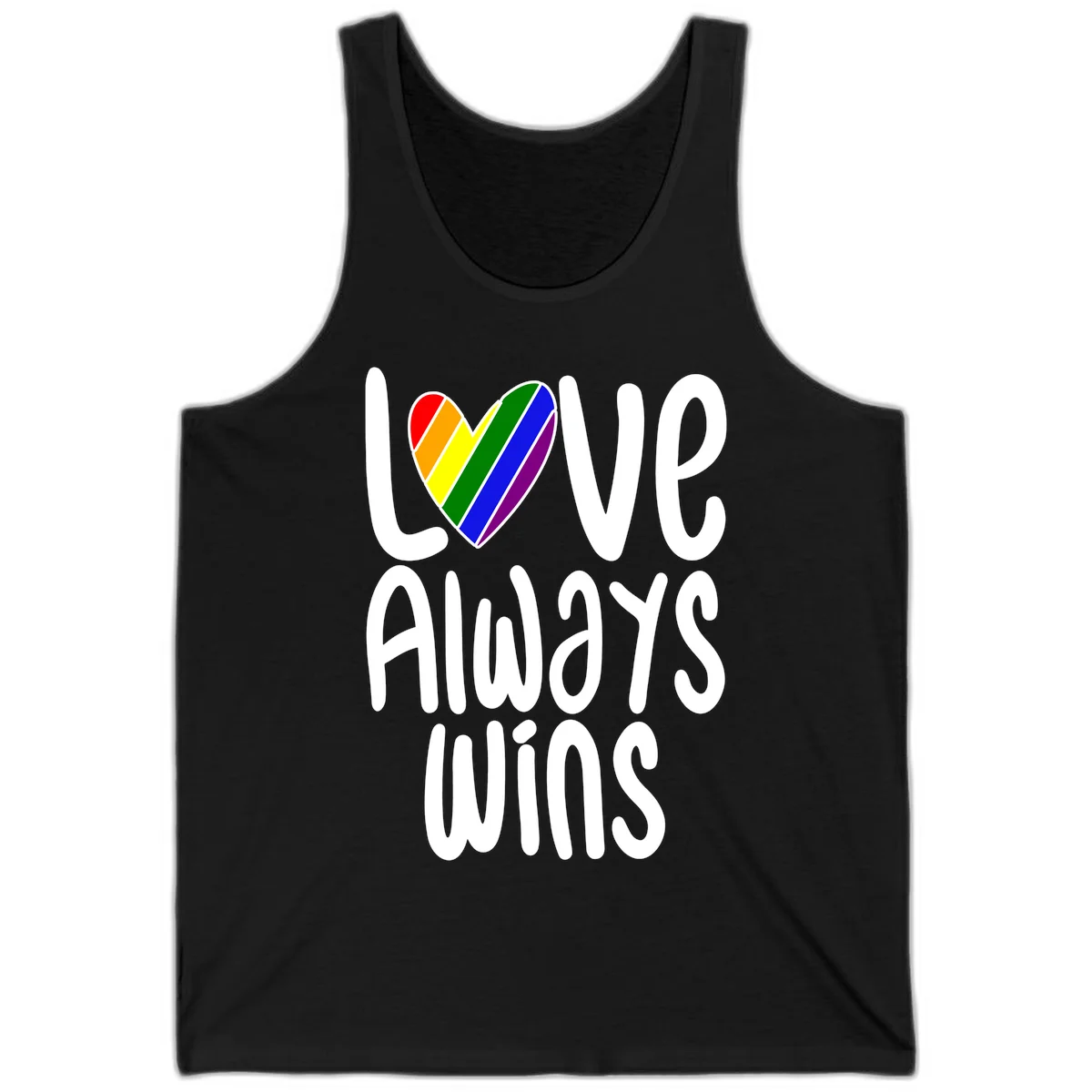 Rainbow striped heart with 'Love Always Wins' text - pride-themed design celebrating equality and LGBTQ inclusion in Black