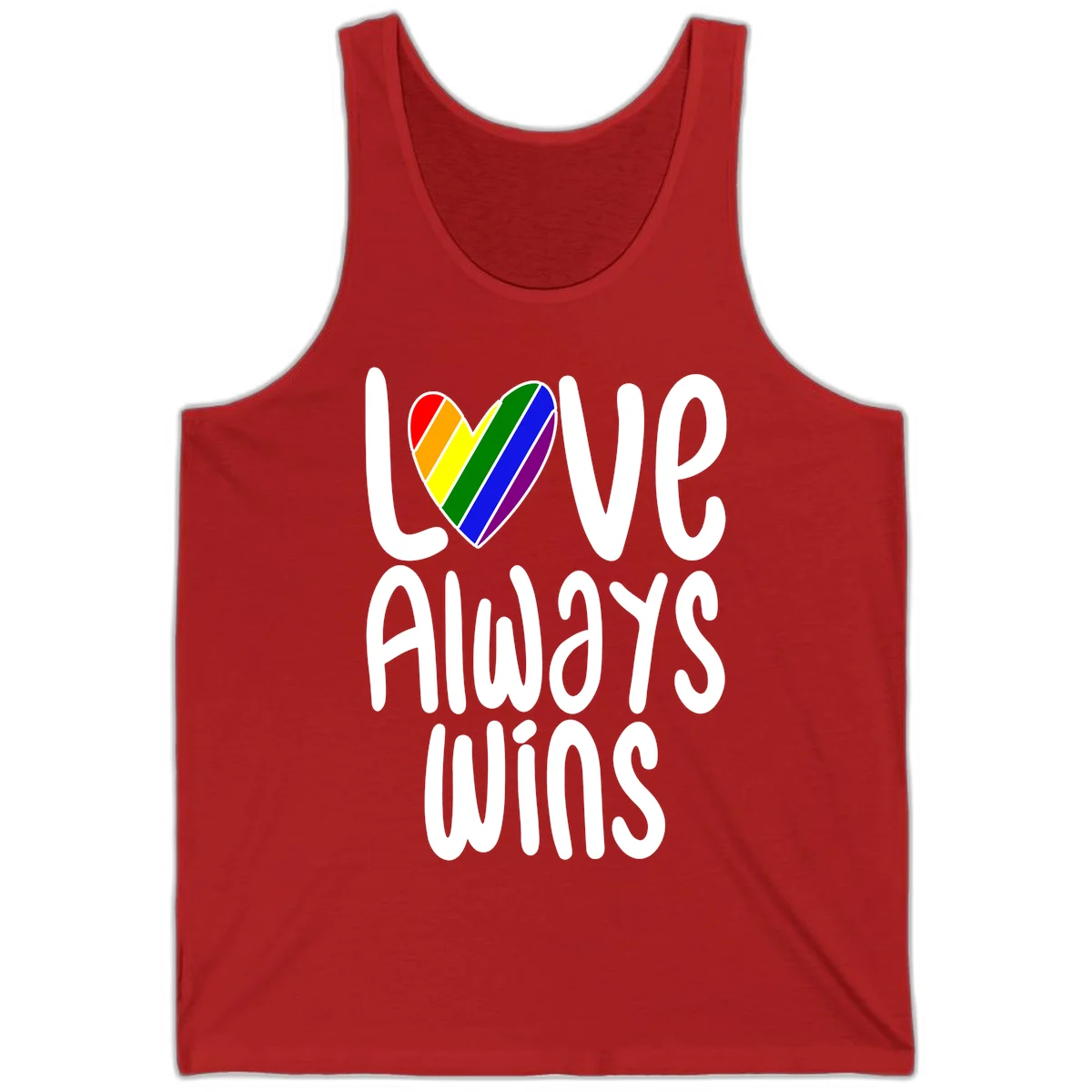 Rainbow striped heart with 'Love Always Wins' text - pride-themed design celebrating equality and LGBTQ inclusion in Red