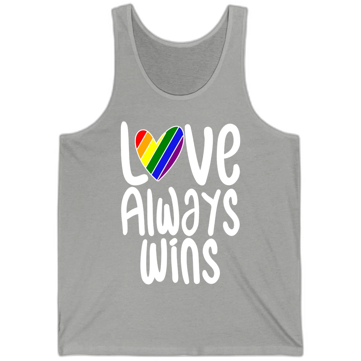 Rainbow striped heart with 'Love Always Wins' text - pride-themed design celebrating equality and LGBTQ inclusion in Athletic Heather