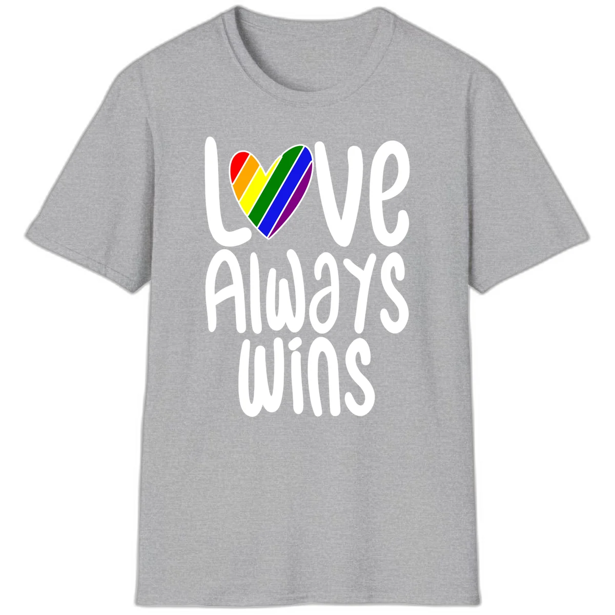 Rainbow striped heart with 'Love Always Wins' text - pride-themed design celebrating equality and LGBTQ inclusion in Sport Grey