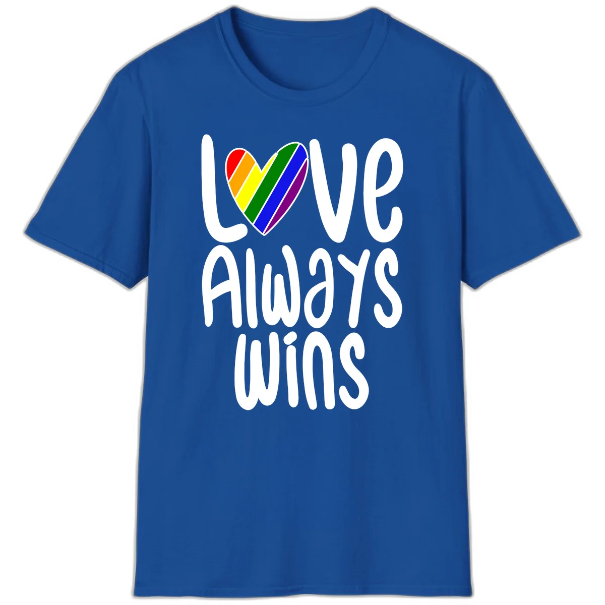 Rainbow striped heart with 'Love Always Wins' text - pride-themed design celebrating equality and LGBTQ inclusion in Royal