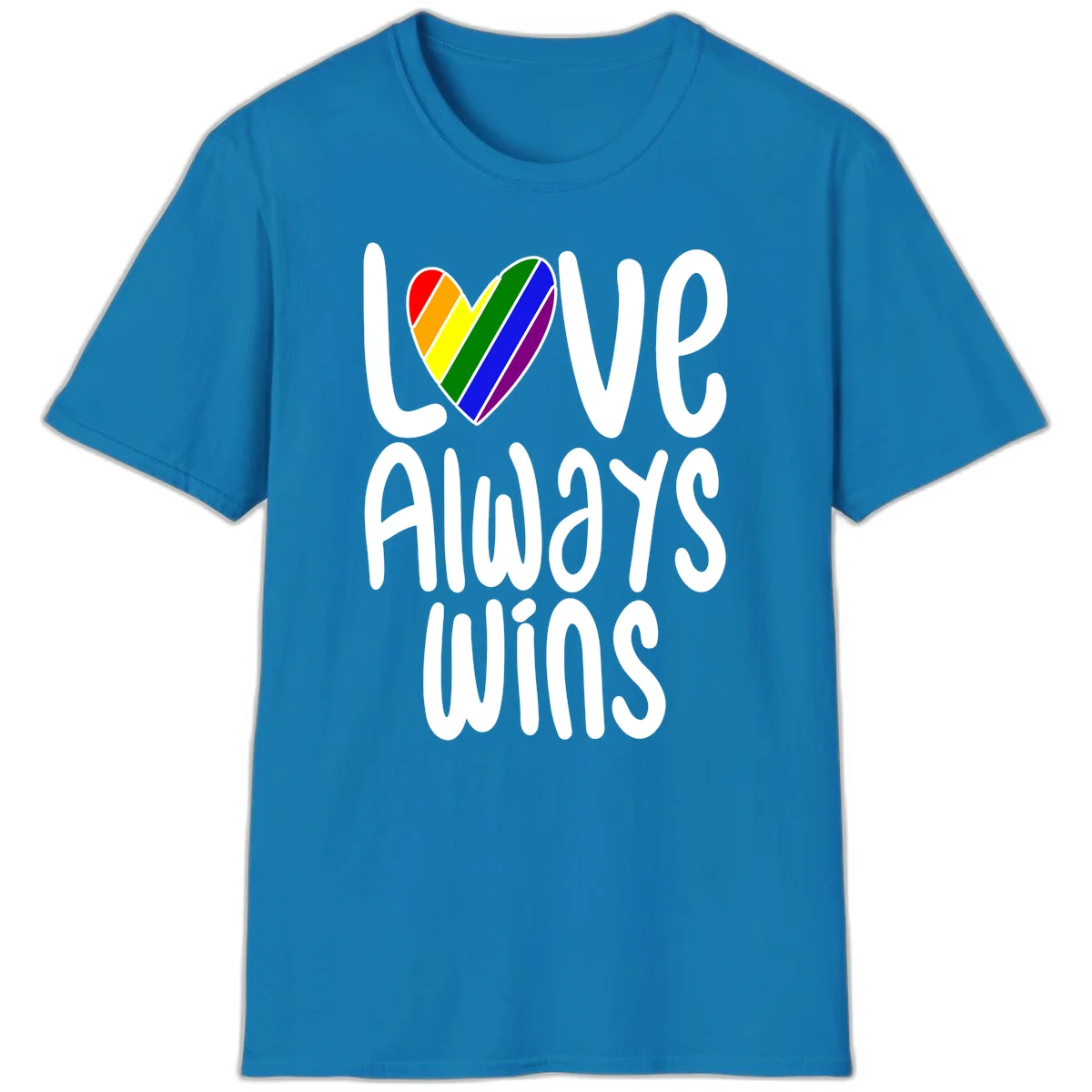 Rainbow striped heart with 'Love Always Wins' text - pride-themed design celebrating equality and LGBTQ inclusion in Sapphire