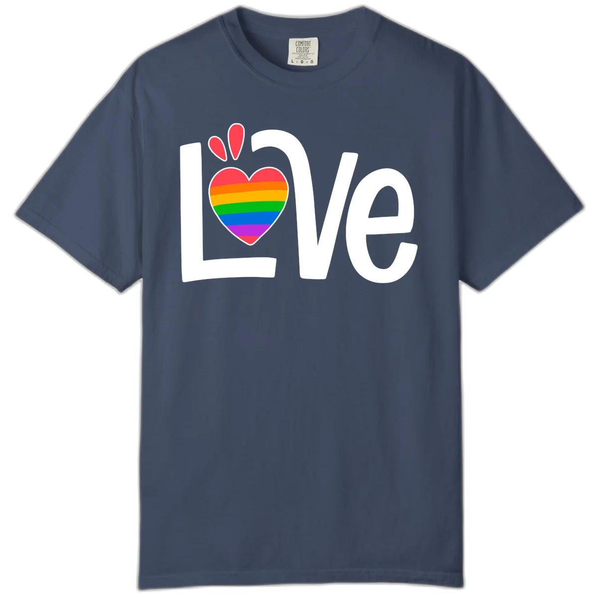 Love pride paw print design with rainbow-striped heart and white lettering on gray background in Midnight
