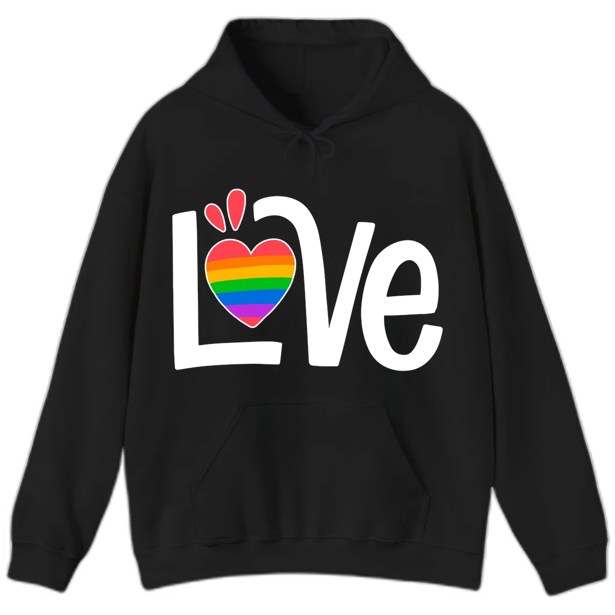 Love pride paw print design with rainbow-striped heart and white lettering on gray background in Black