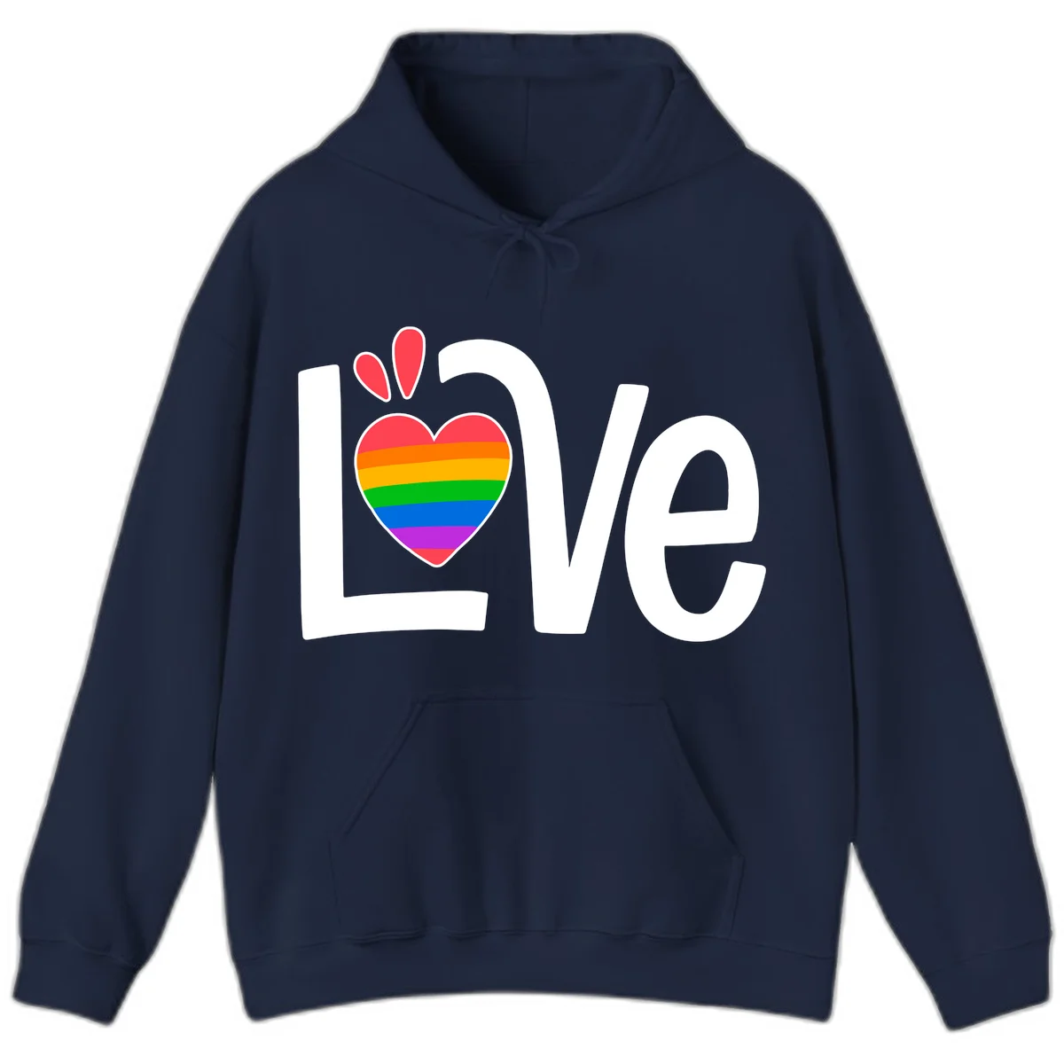 Love pride paw print design with rainbow-striped heart and white lettering on gray background in Navy