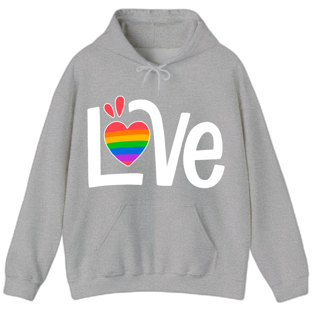 Love pride paw print design with rainbow-striped heart and white lettering on gray background in Sport Grey