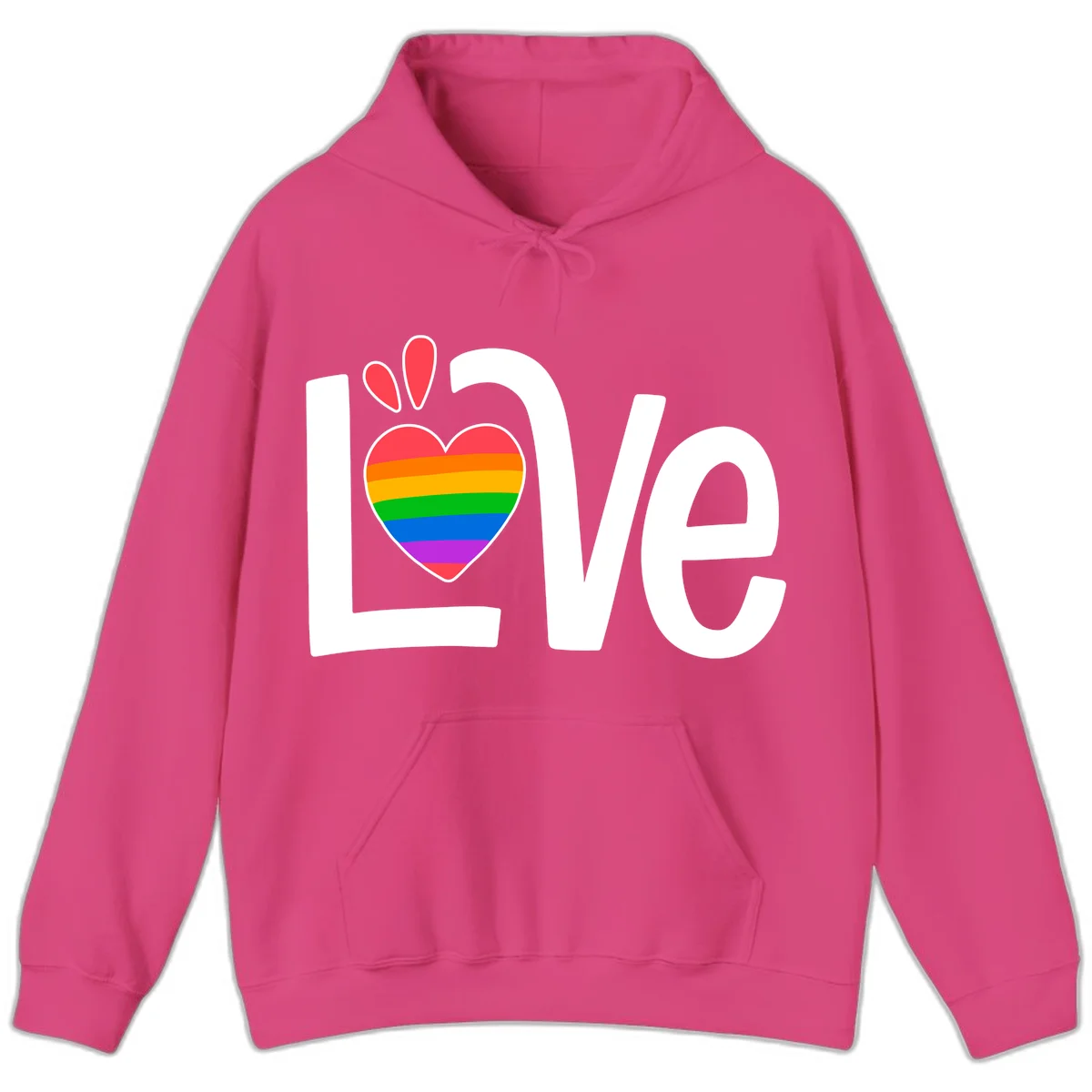 Love pride paw print design with rainbow-striped heart and white lettering on gray background in Heliconia
