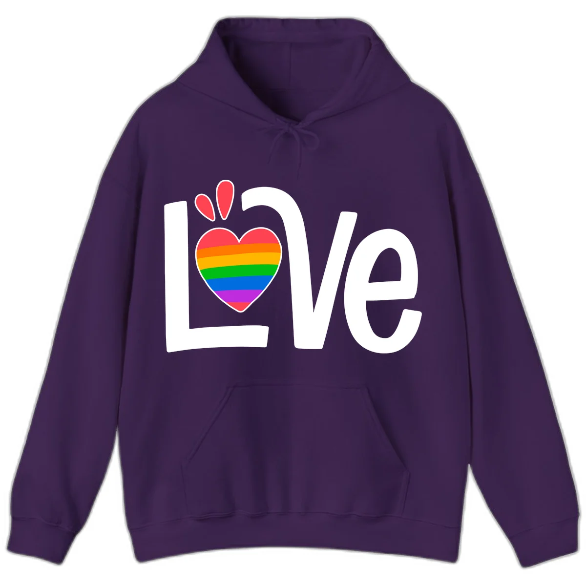 Love pride paw print design with rainbow-striped heart and white lettering on gray background in Purple