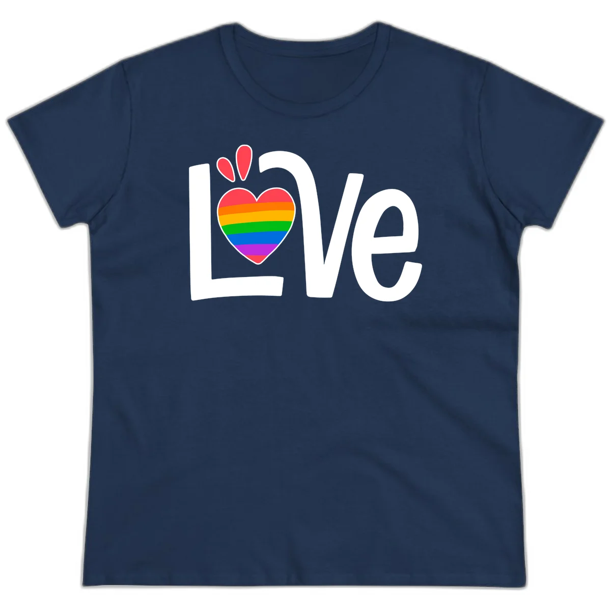 Love pride paw print design with rainbow-striped heart and white lettering on gray background in Navy