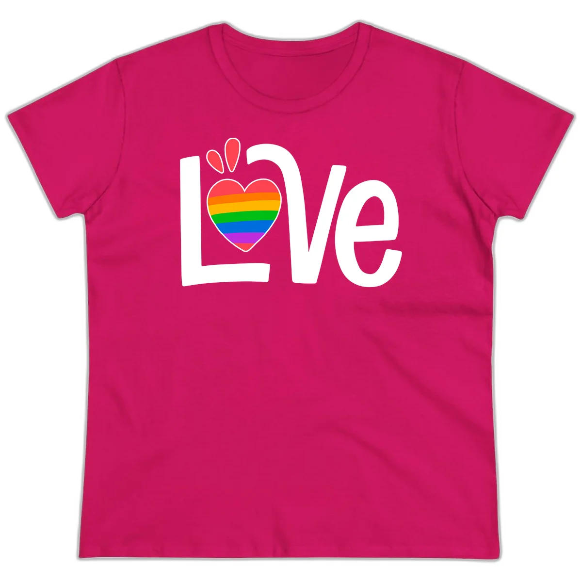 Love pride paw print design with rainbow-striped heart and white lettering on gray background in Heliconia