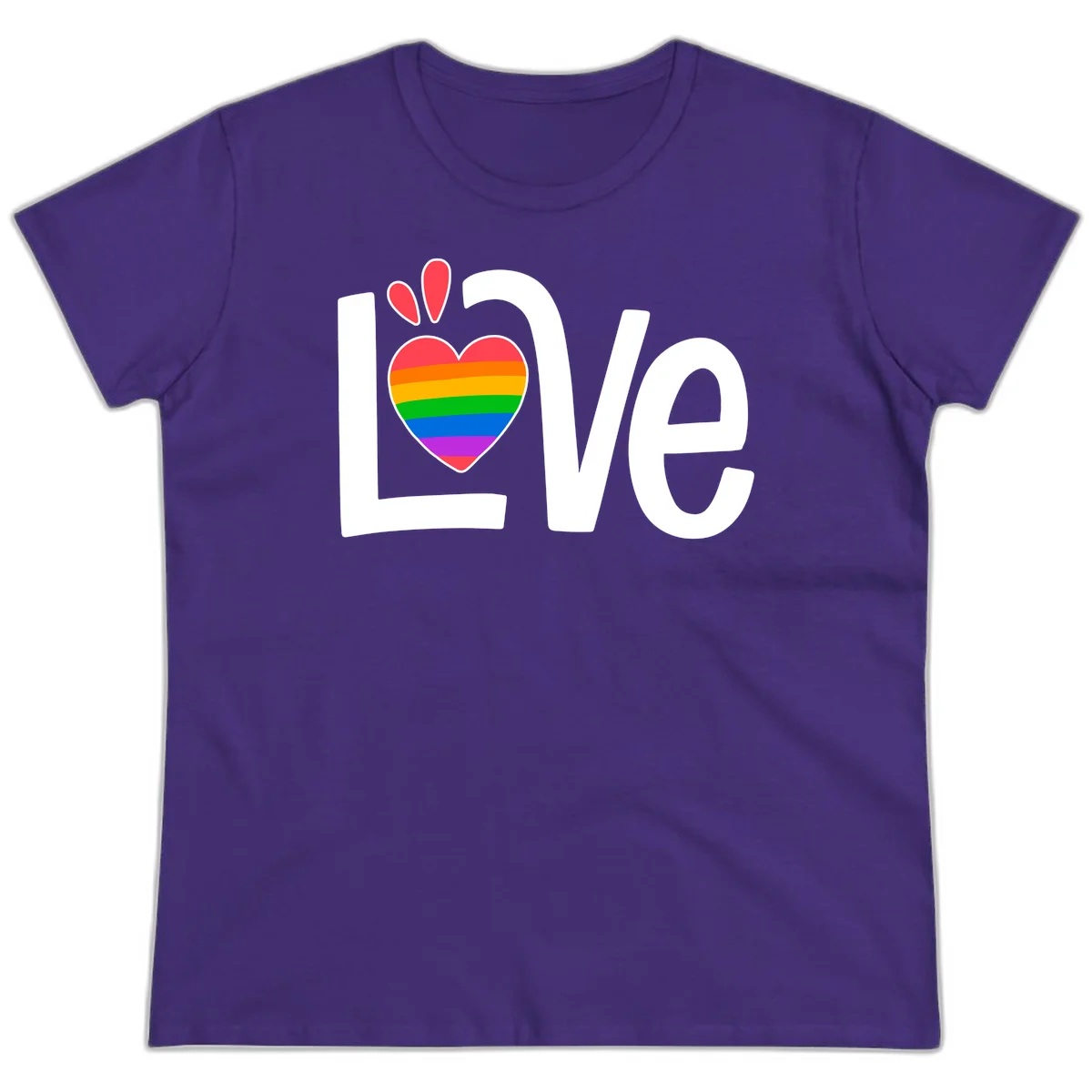 Love pride paw print design with rainbow-striped heart and white lettering on gray background in Purple