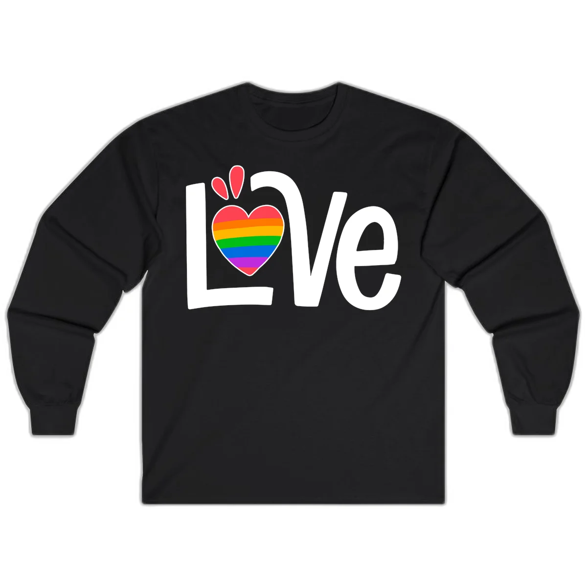 Love pride paw print design with rainbow-striped heart and white lettering on gray background in Black