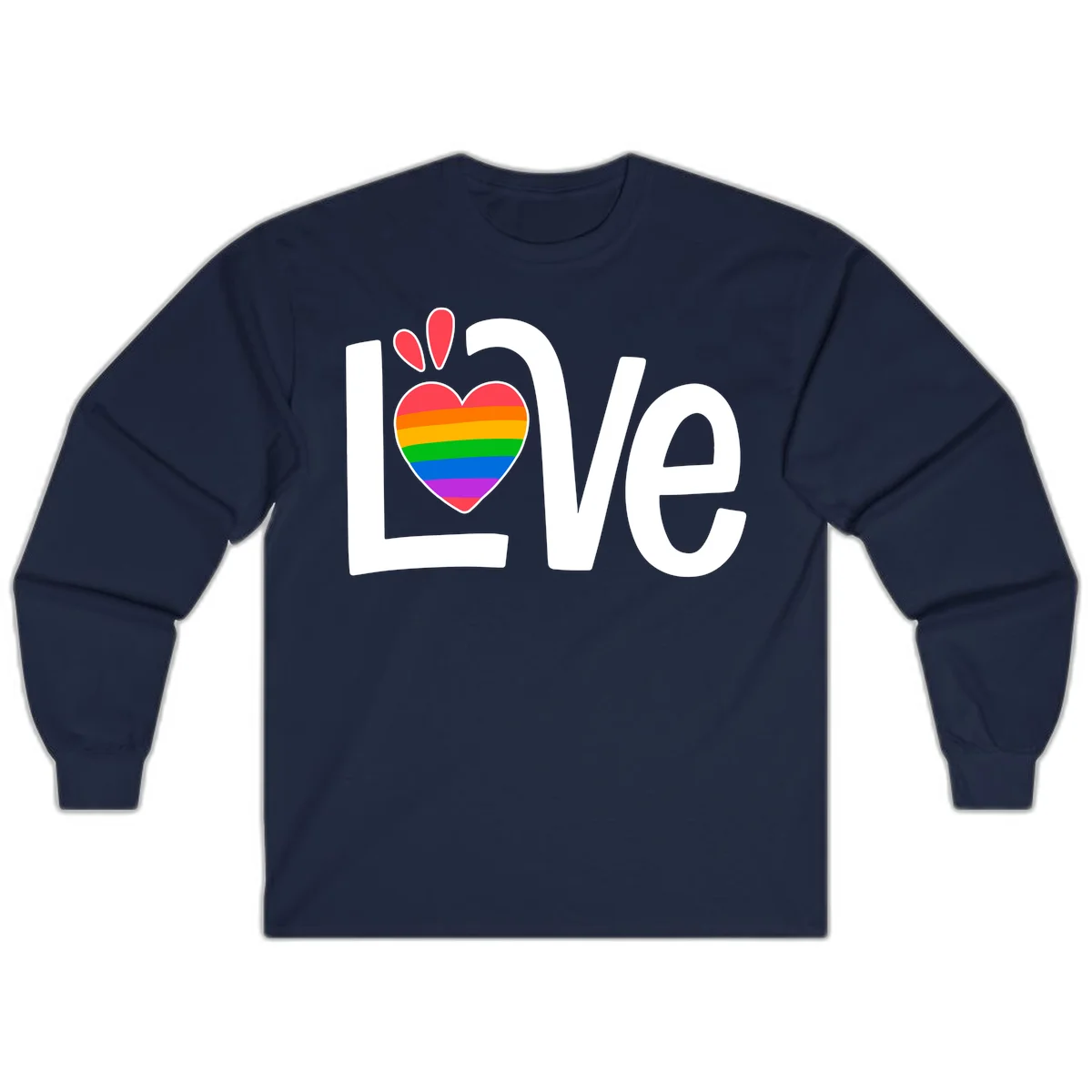 Love pride paw print design with rainbow-striped heart and white lettering on gray background in Navy