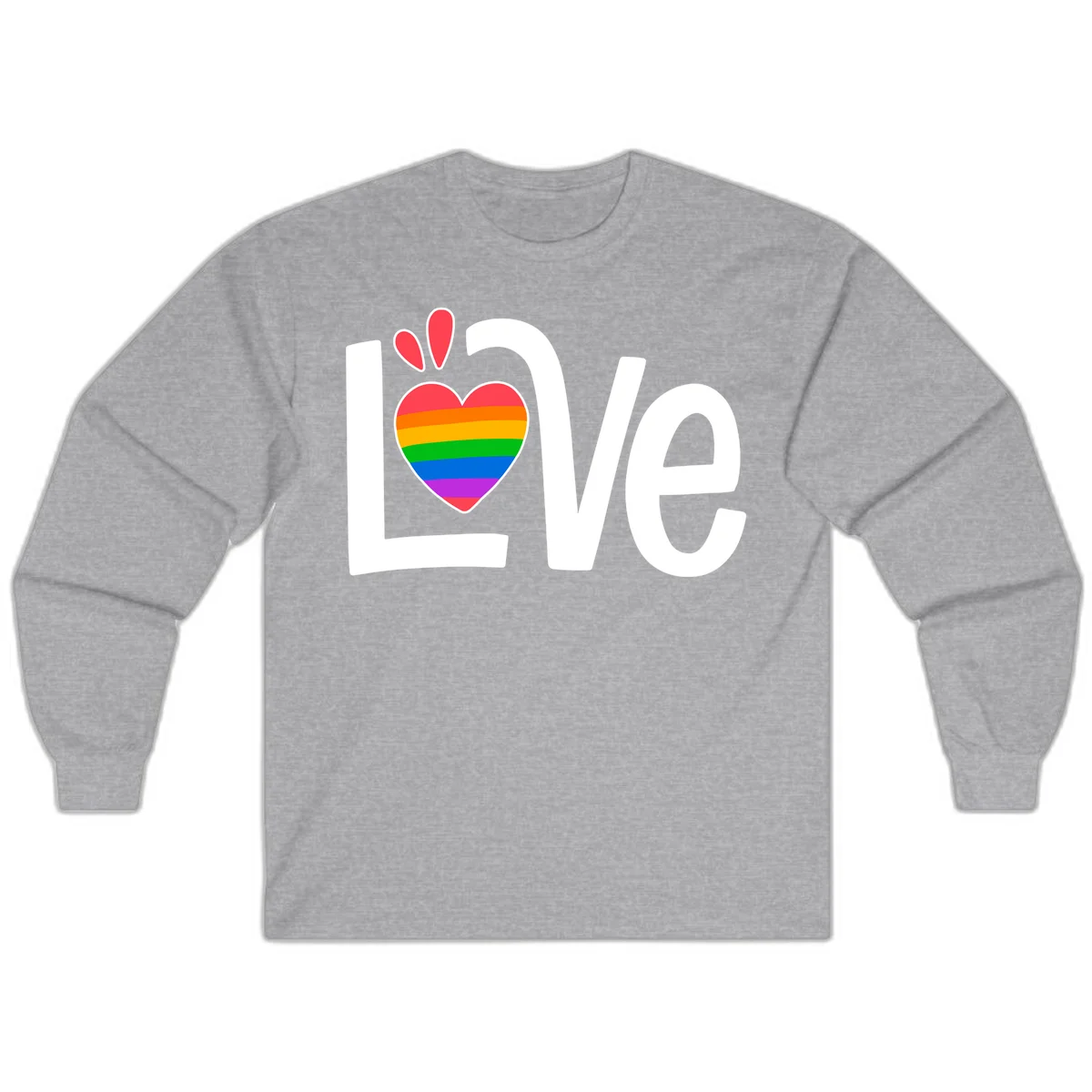 Love pride paw print design with rainbow-striped heart and white lettering on gray background in Sport Grey
